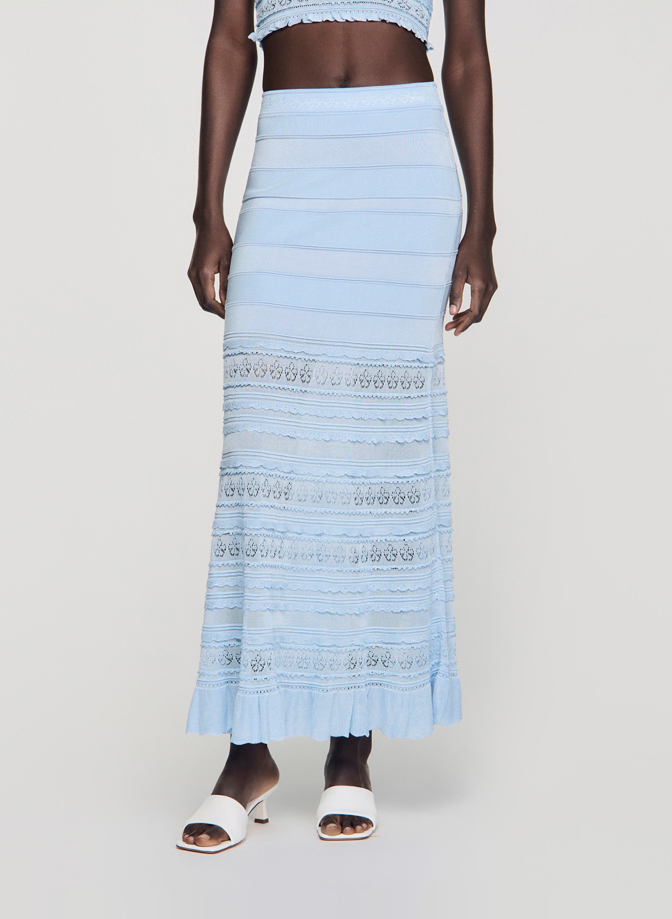 Jupe longue en maille SANDRO Bleu