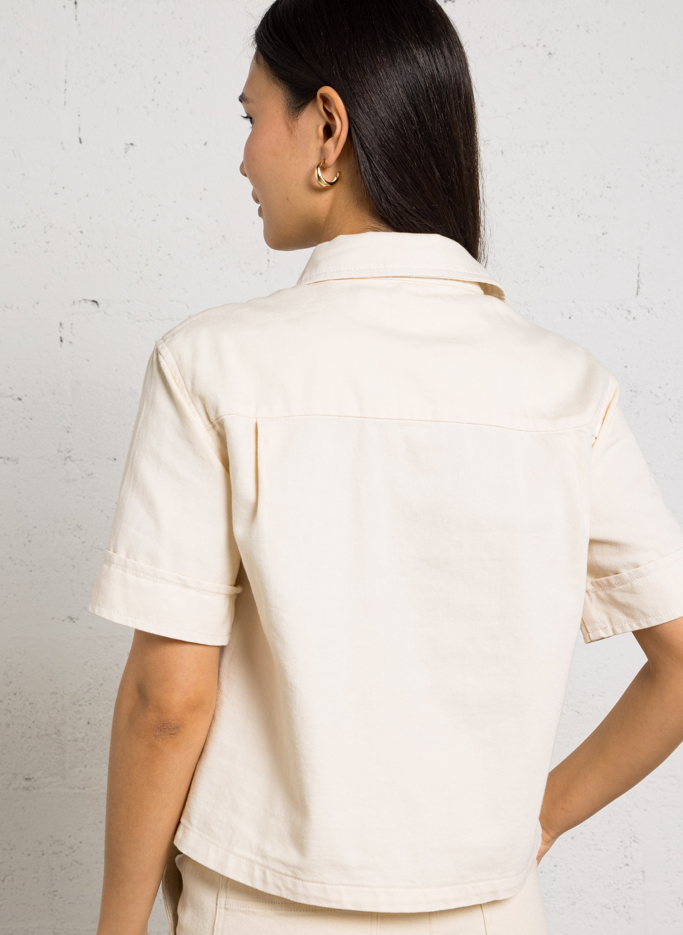 Chemise courte boutonnée en denim uni diego MAISON 123 Beige