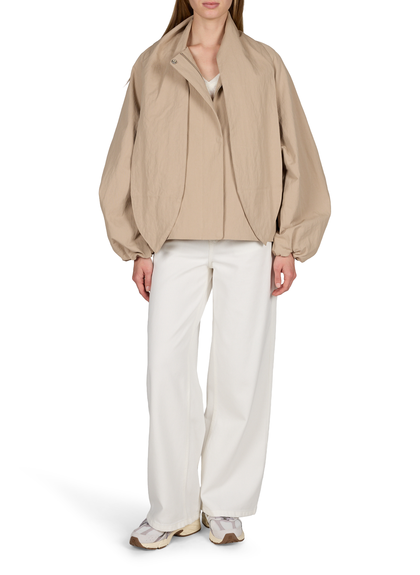 Veste manches bouffantes avec col écharpe amovible OBJECT Beige
