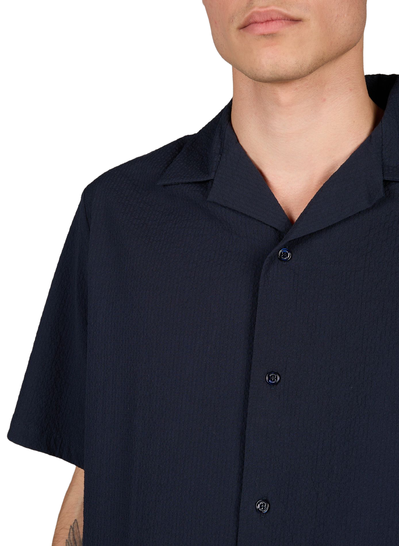 Chemise à manches courtes en coton piqué mélangé MAISON KITSUNÉ Bleu