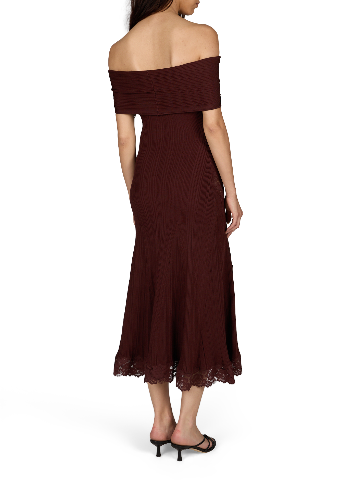 Knit and lace off-the-shoulder dress SELF PORTRAIT Red
