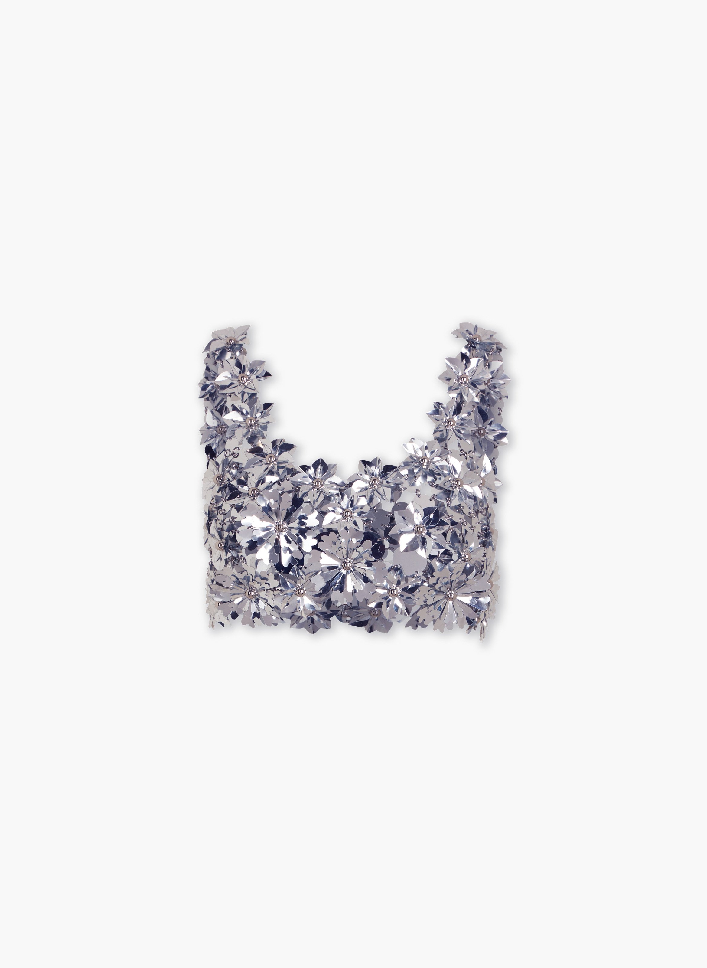 Brassière sans manches en assemblage avec détails de fleurs RABANNE Argent