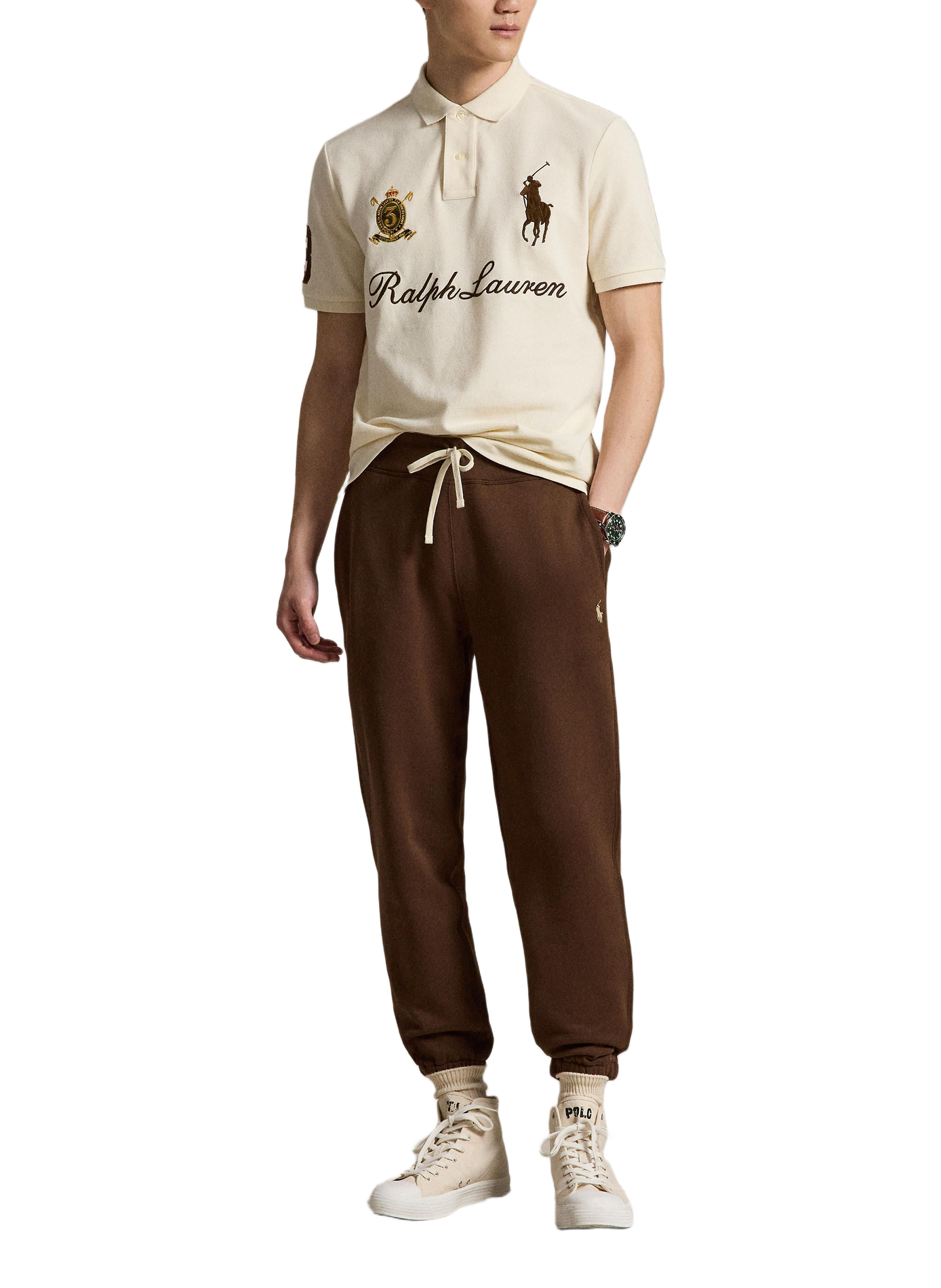 Piqué polo with embroidered logo. POLO RALPH LAUREN Beige