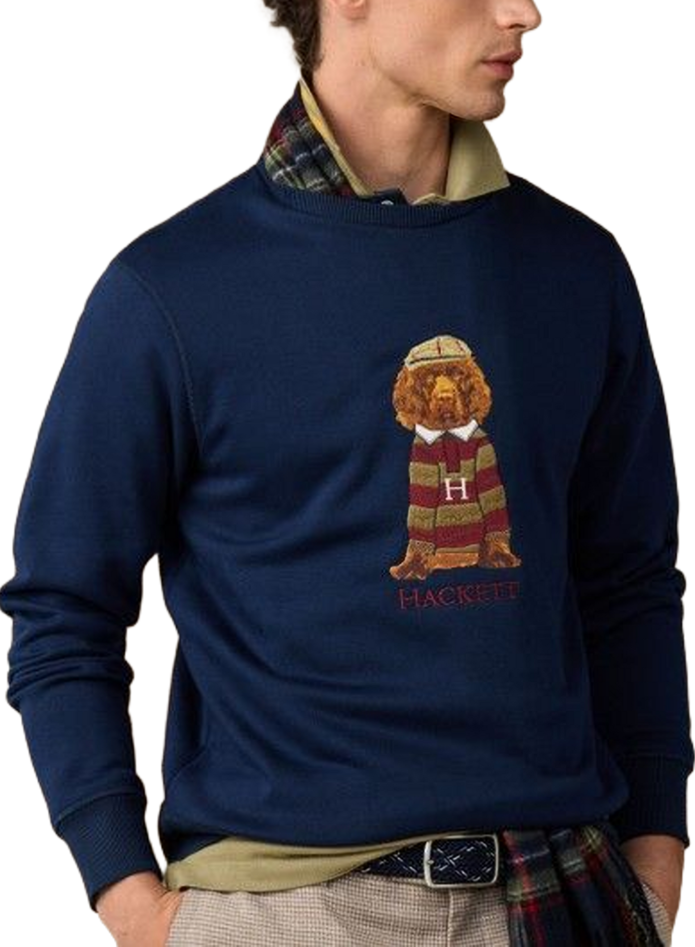 Sweat droit col rond imprimé en coton HACKETT Bleu