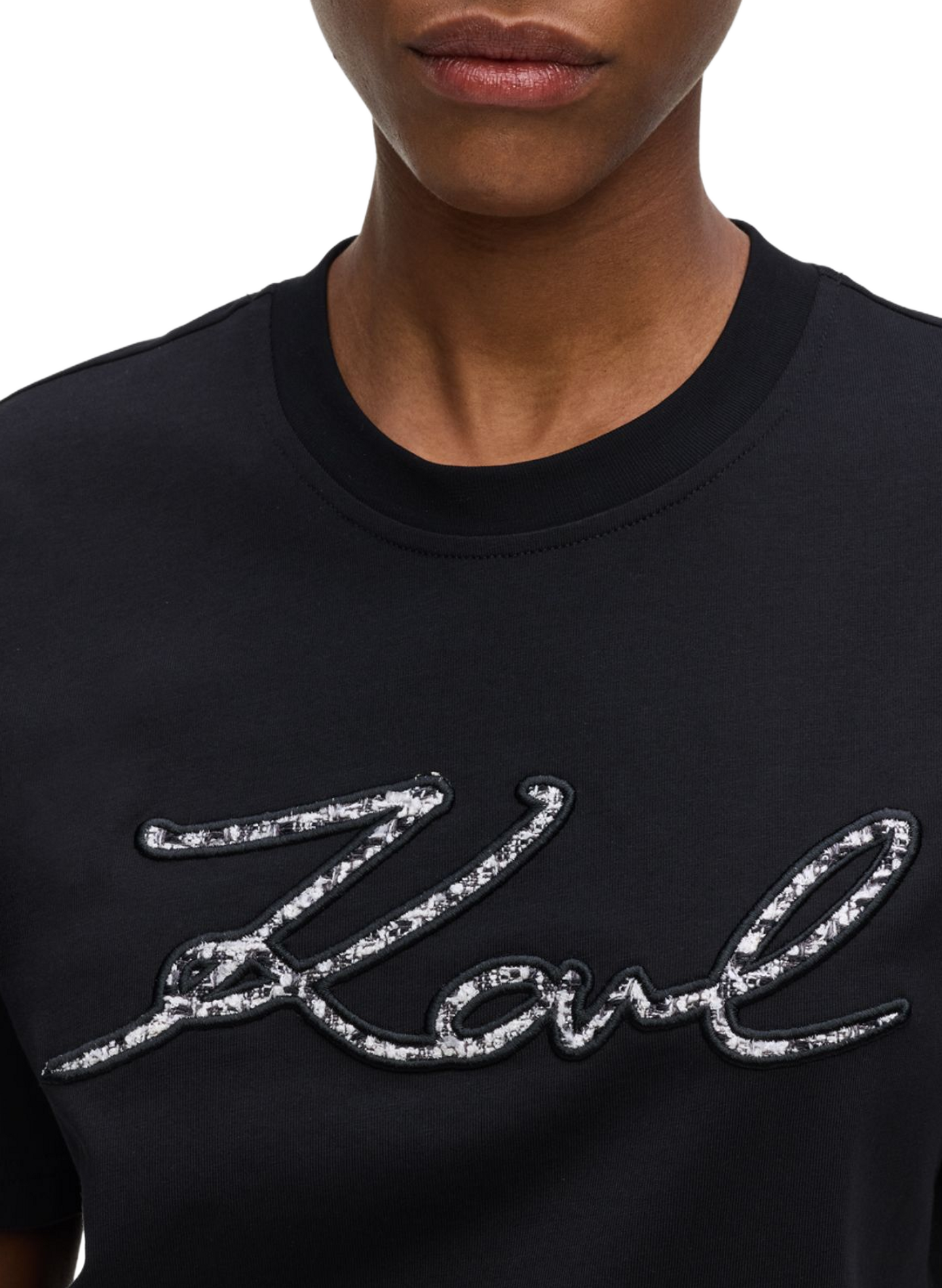 T-Shirt mit Baumwoll-Logo KARL LAGERFELD Schwarz