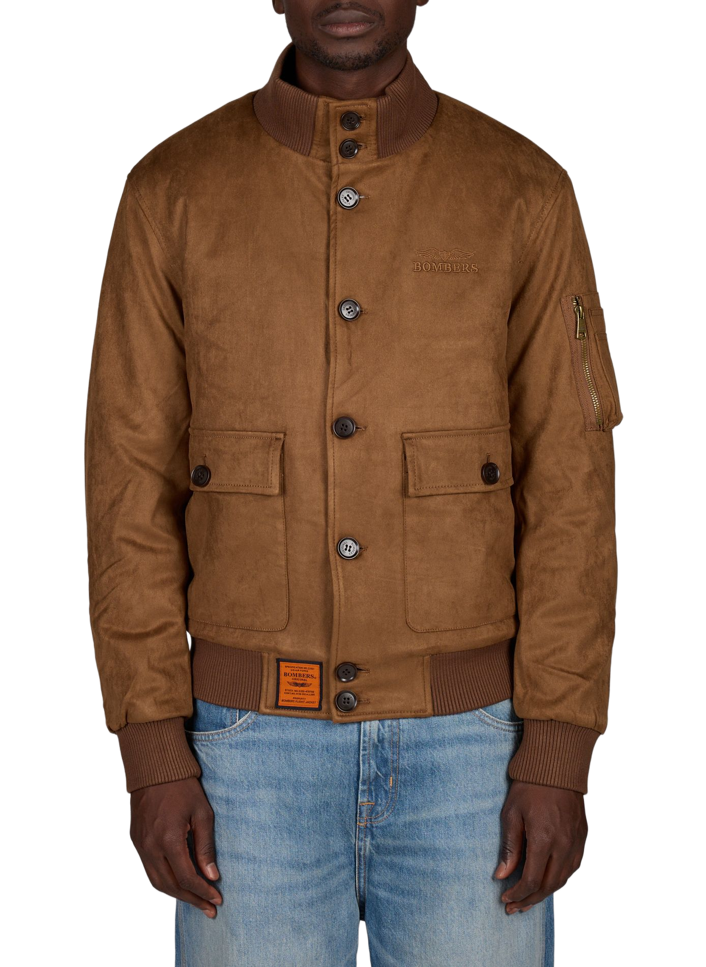 Blouson col montant uni en suède BOMBERS ORIGINAL Marron