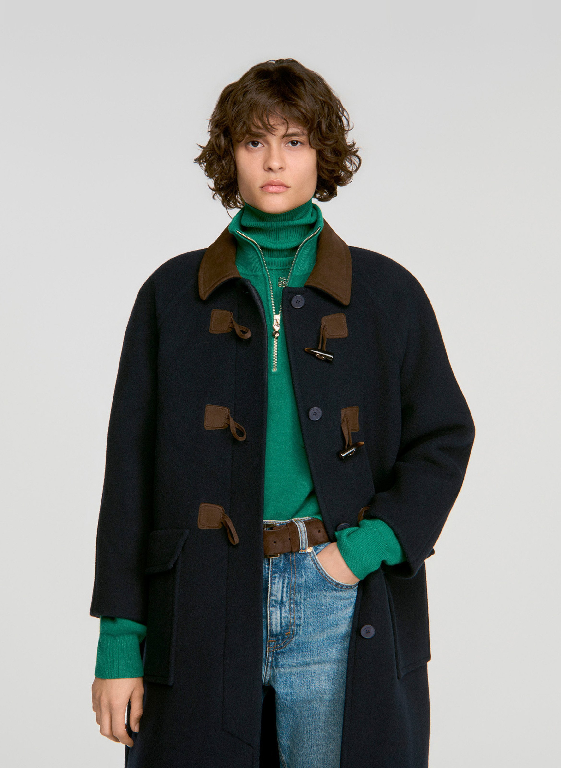 Manteau long brandebourg en laine mélangée SANDRO Bleu