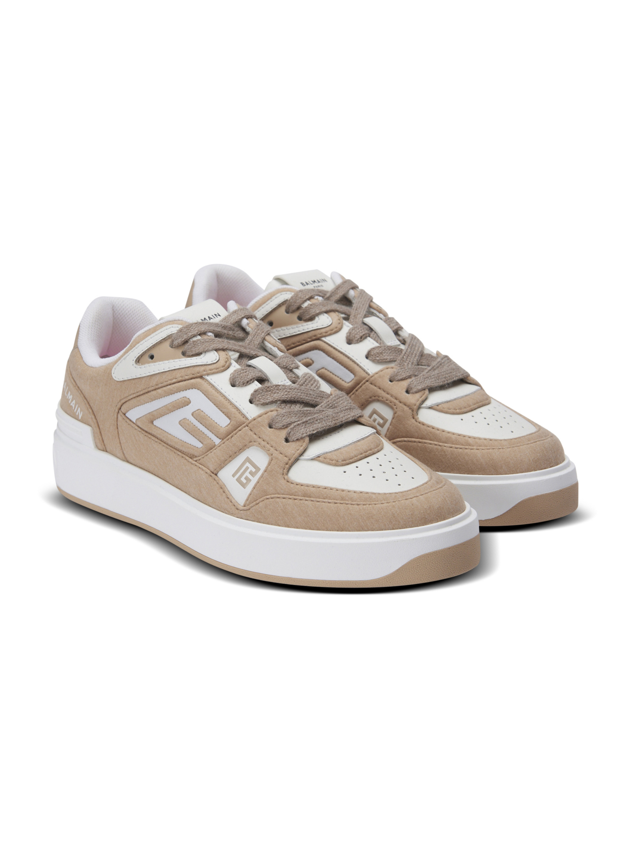 Baskets b-court skate en molleton et cuir de veau BALMAIN Beige