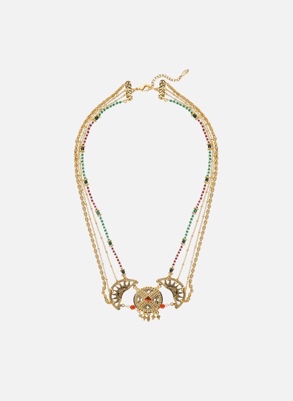 Collier chaîne multirang avec pendentif central et perles maraja Doré by HIPANEMA HIPANEMA Collier chaîne multirang avec pendentif central et perles maraja Doré