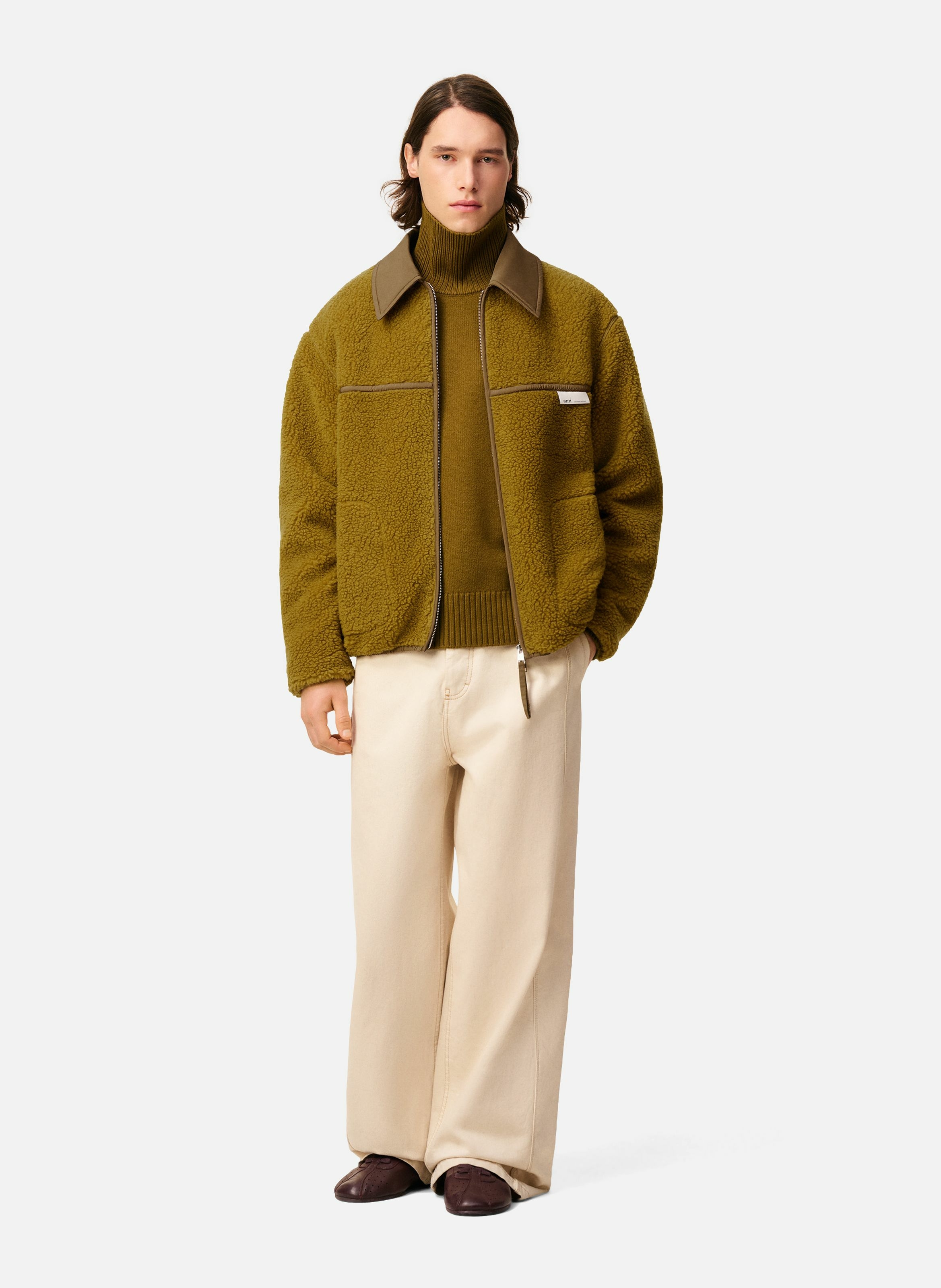 Veste zippée polaire en laine AMI PARIS Vert