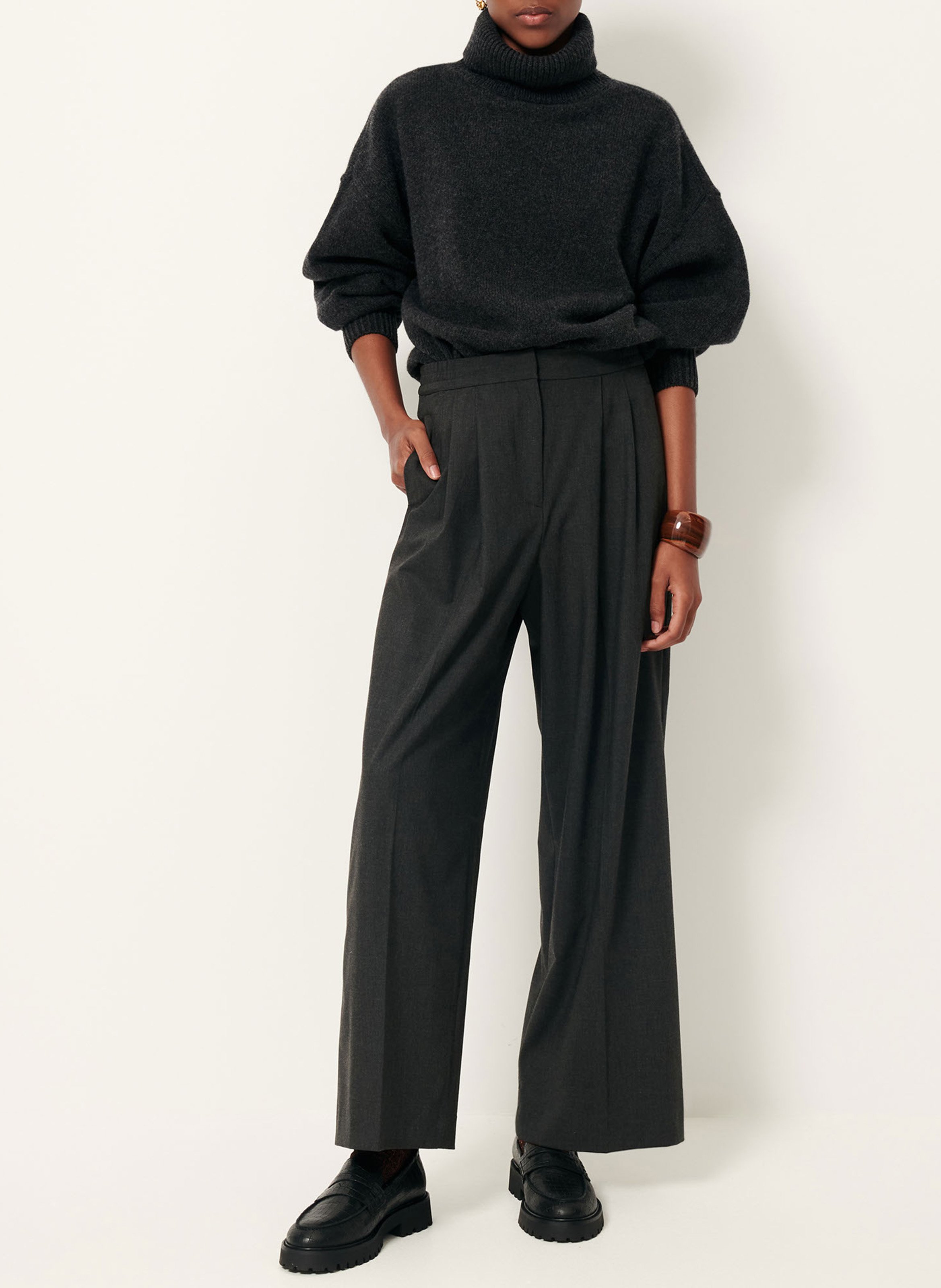 Pull oversize col roulé en laine et cachemire niko SESSUN Gris