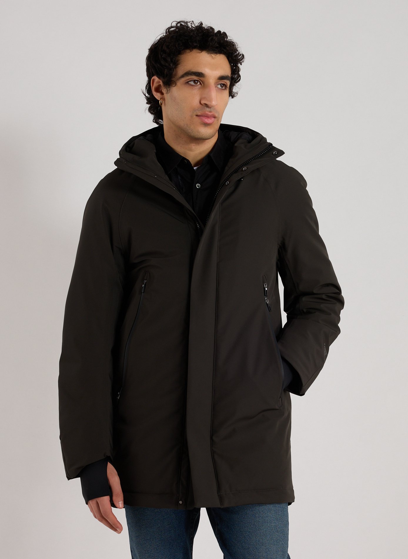 KRAKATAU High-neck hooded parka Khaki