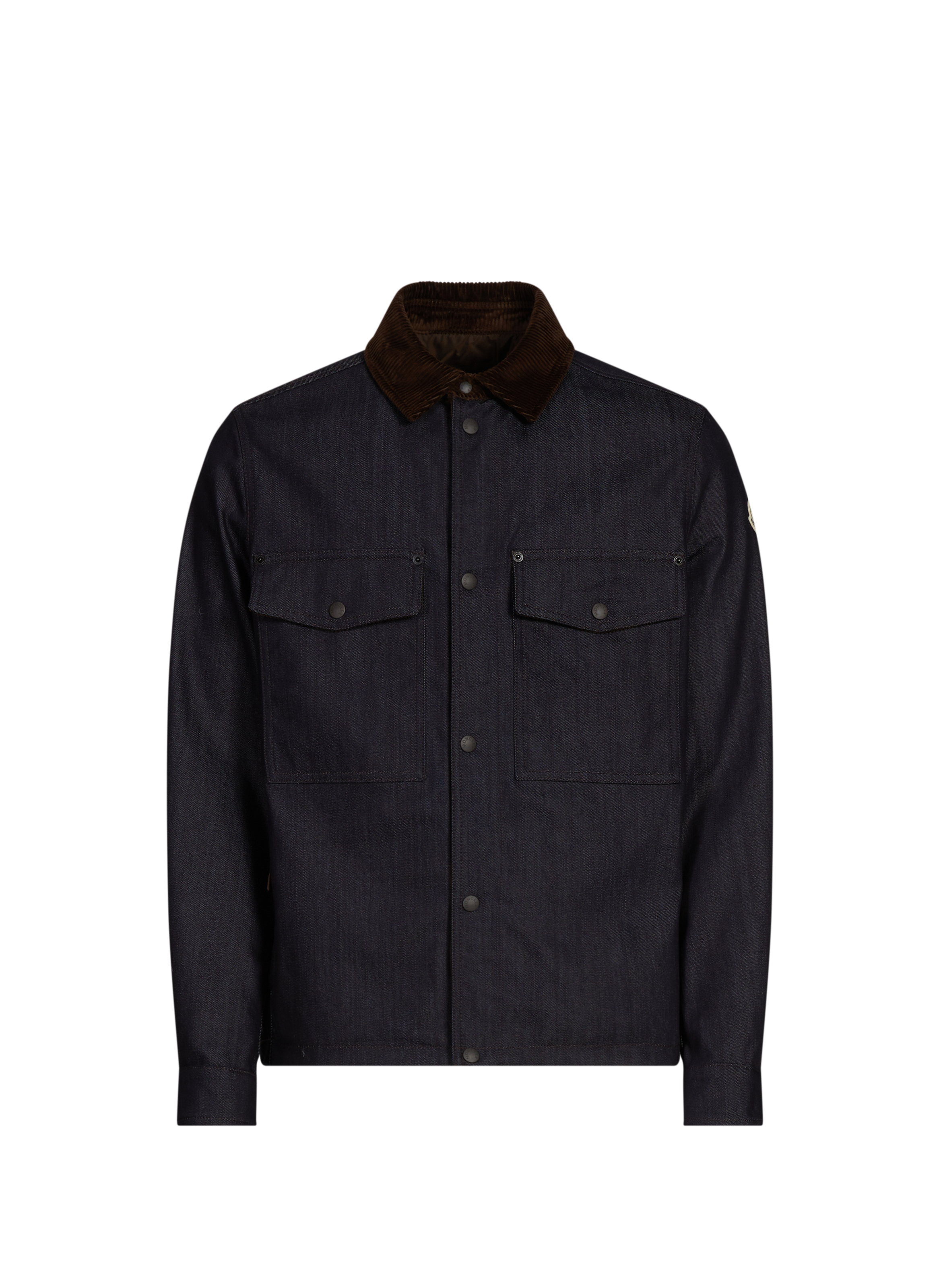 MONCLER Denim shirt with classic collar in blended cotton. Blue