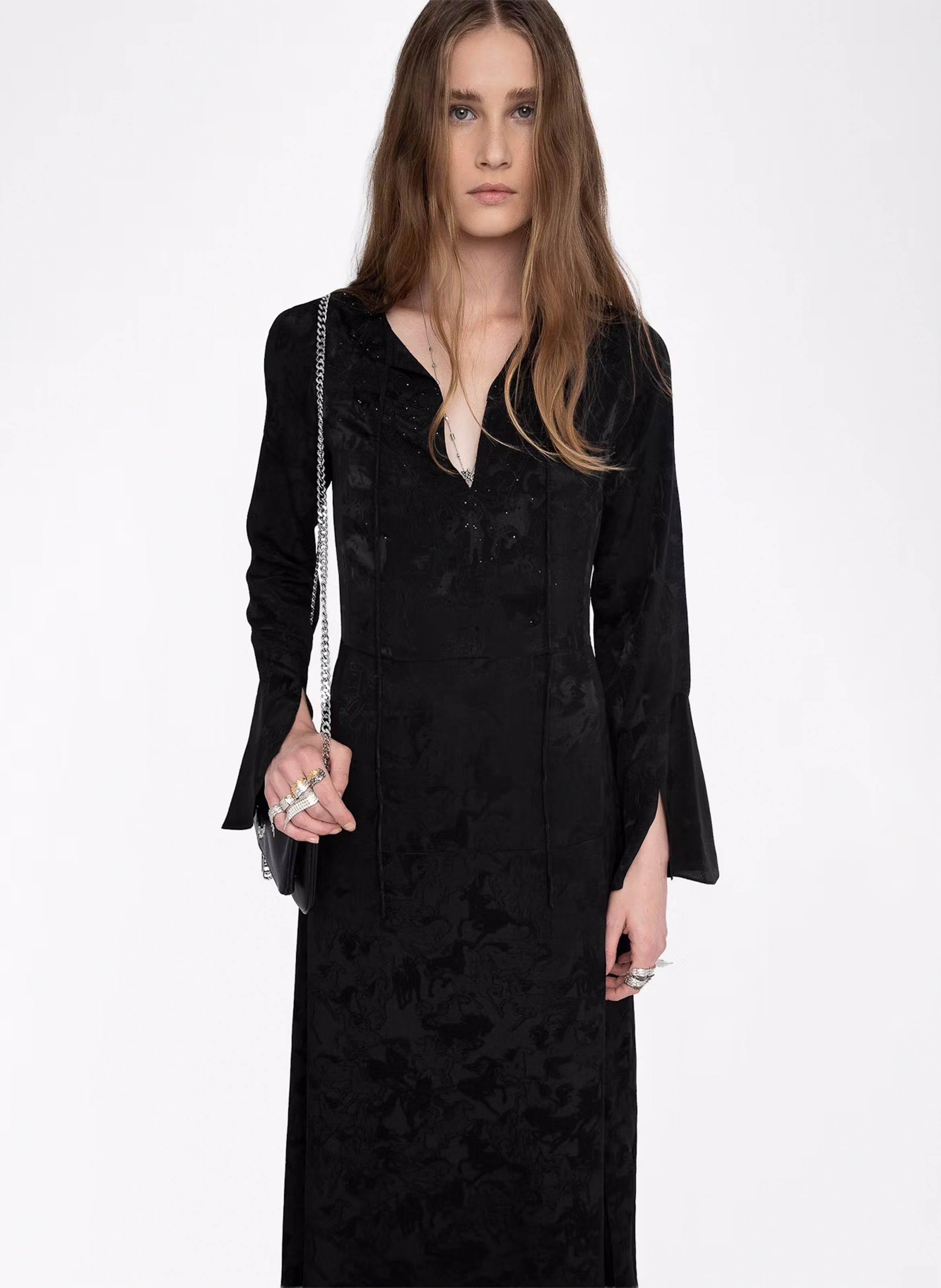 Robe longue évasée col v en soie rikal ZADIG&VOLTAIRE Noir