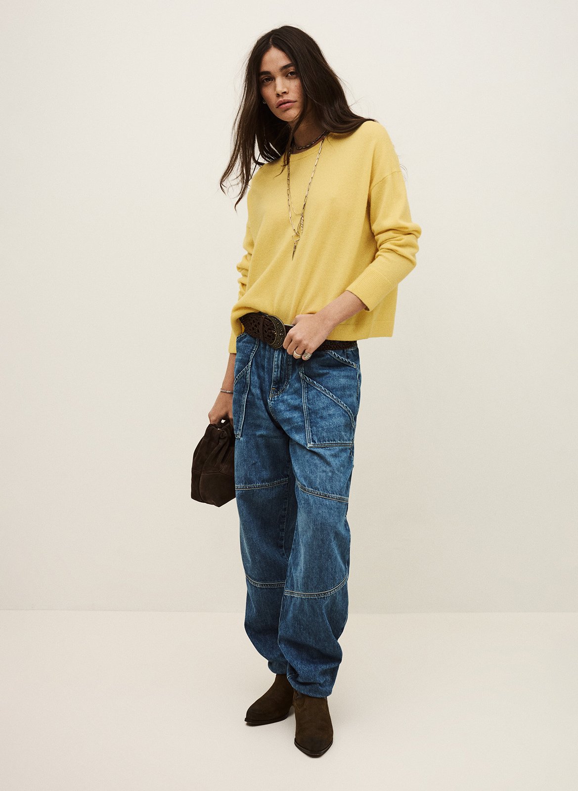 Pull droit col rond en cachemire chaya BA&SH Jaune