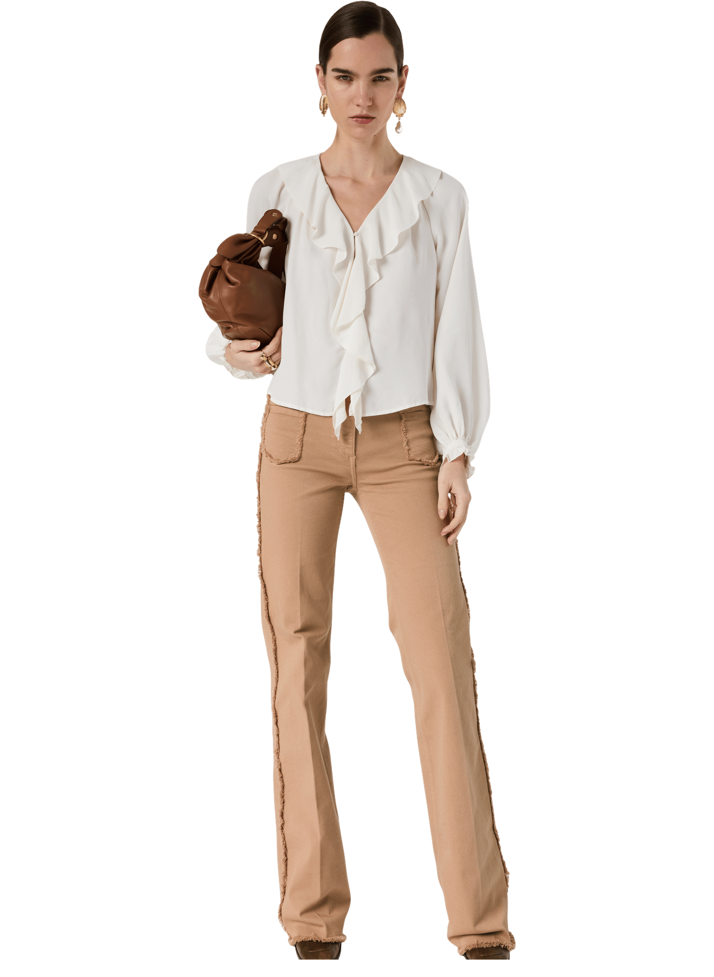 Chemise en crêpe à volants - CISANA GERARD DAREL Beige