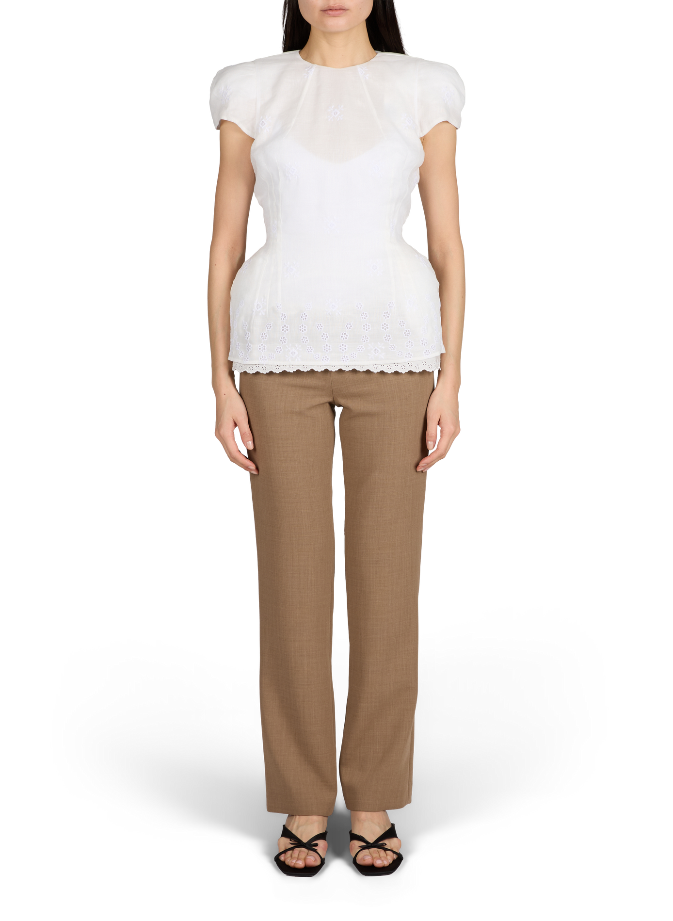 Blouse dentelle rembourrée en coton et lin mélangés MAGDA BUTRYM Blanc