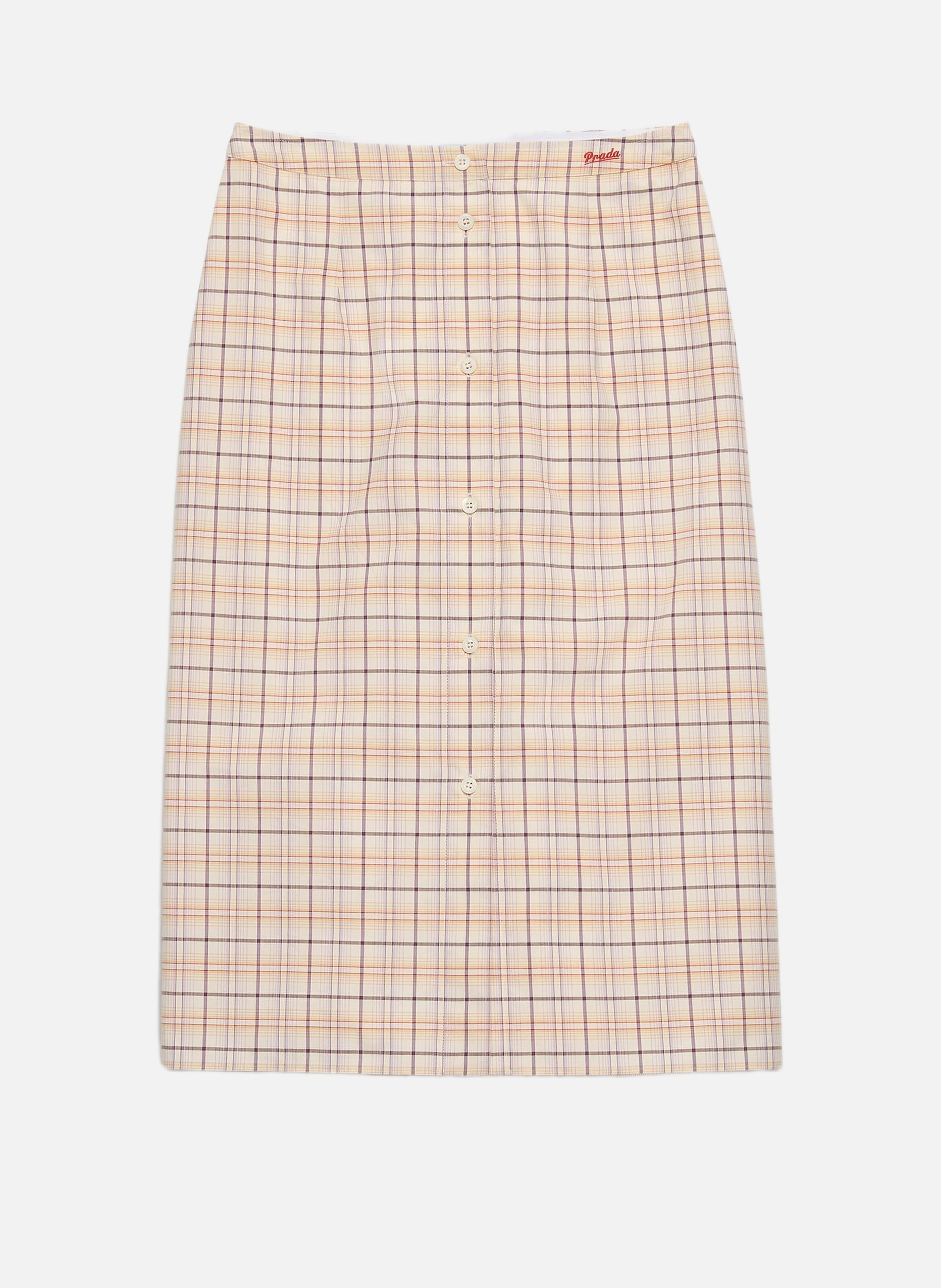 Jupe crayon en popeline de coton à carreaux PRADA Beige
