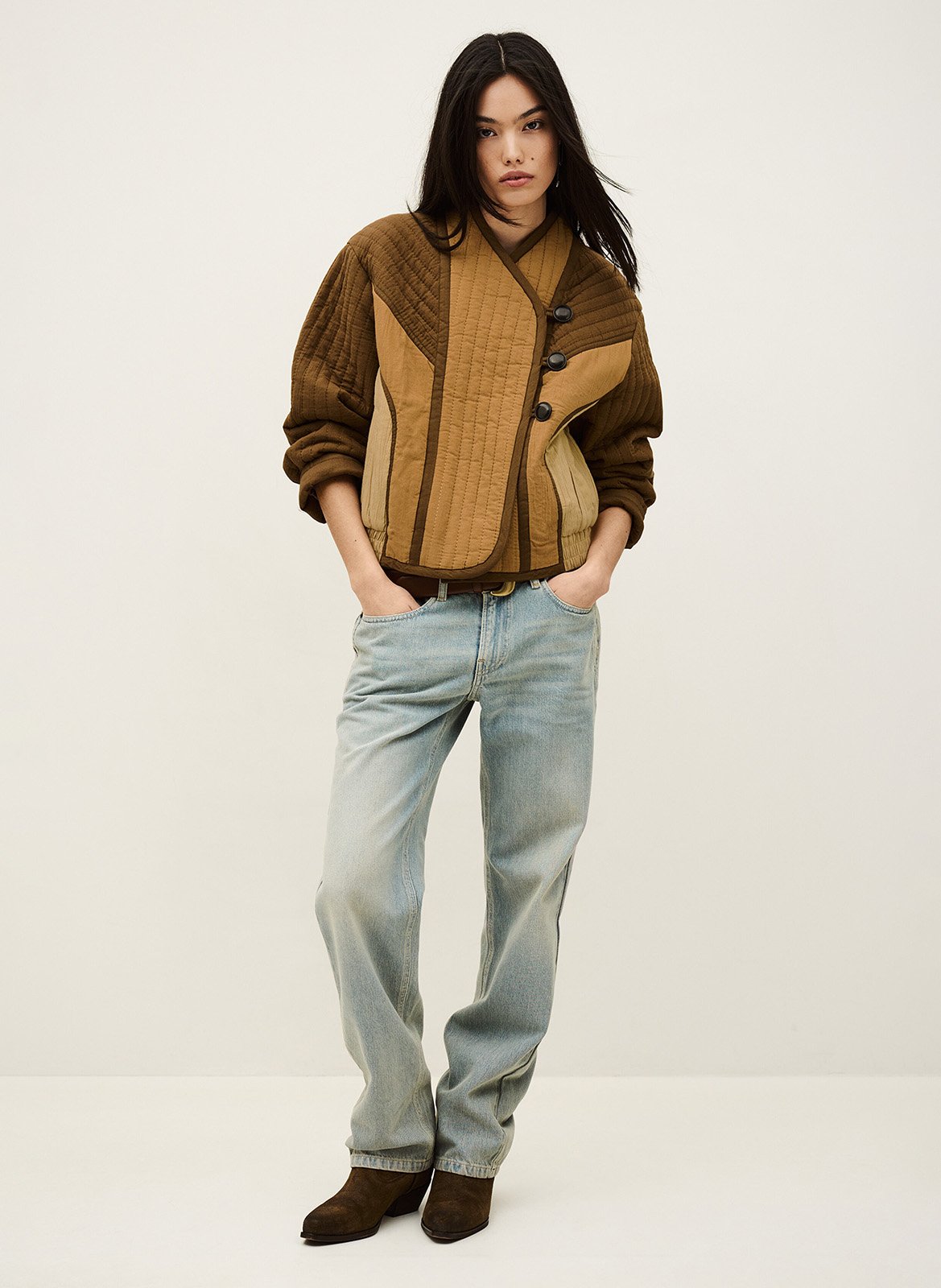 Veste patchwork courte en coton cisca BA&SH Marron