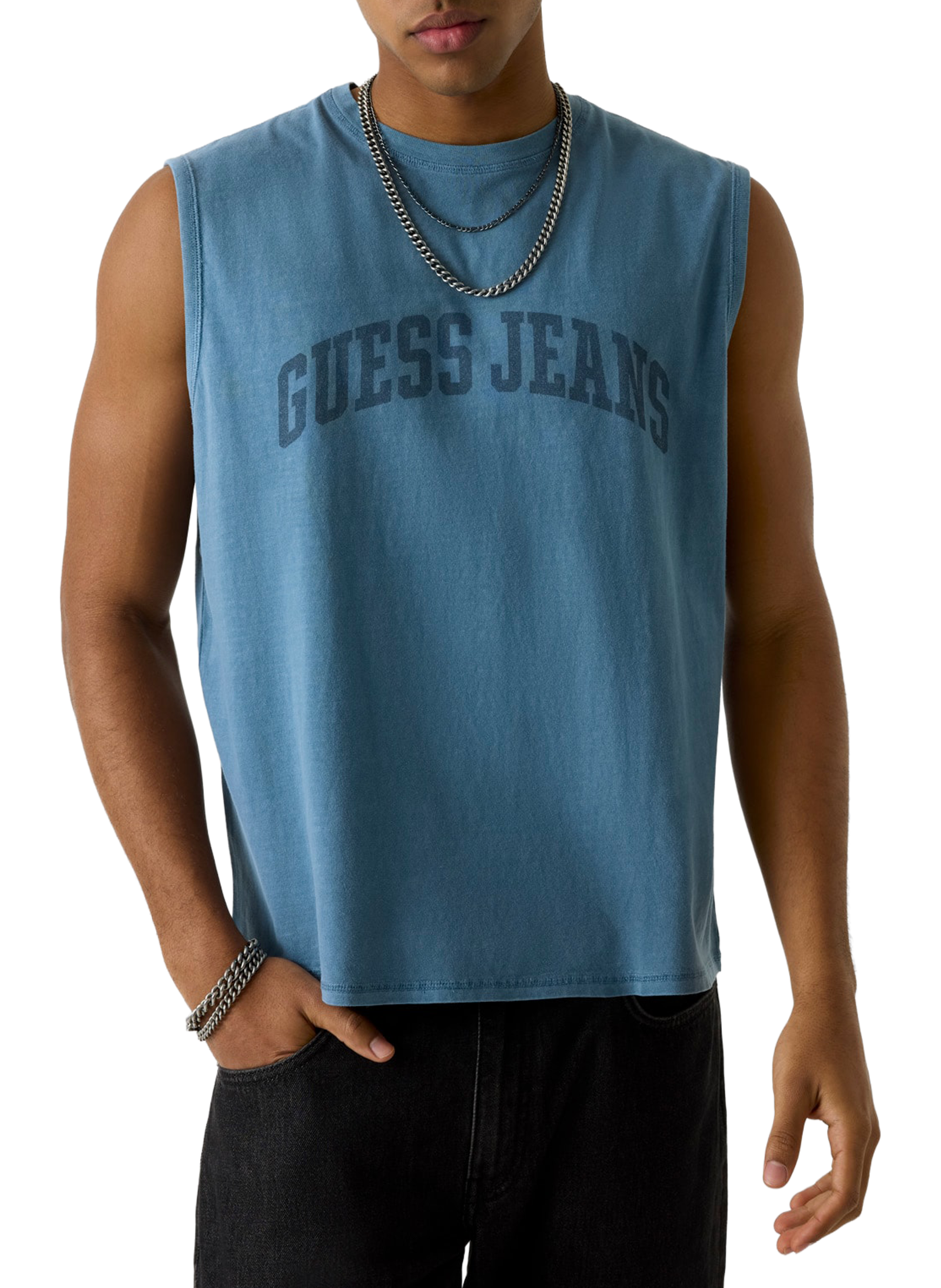 Cotton logo tank top GUESS Blue