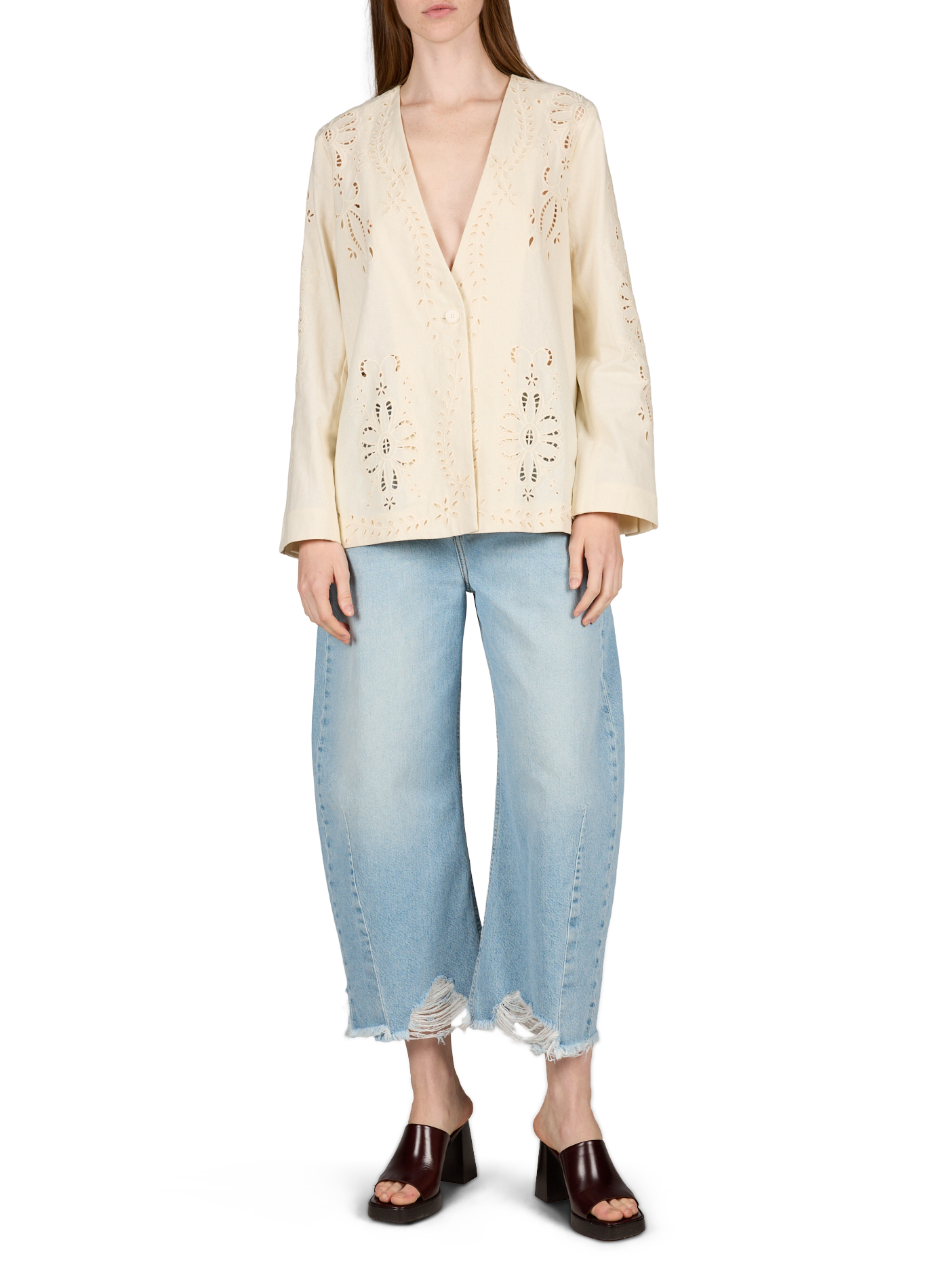 Lightweight linen and cotton openwork jacket BERENICE Beige