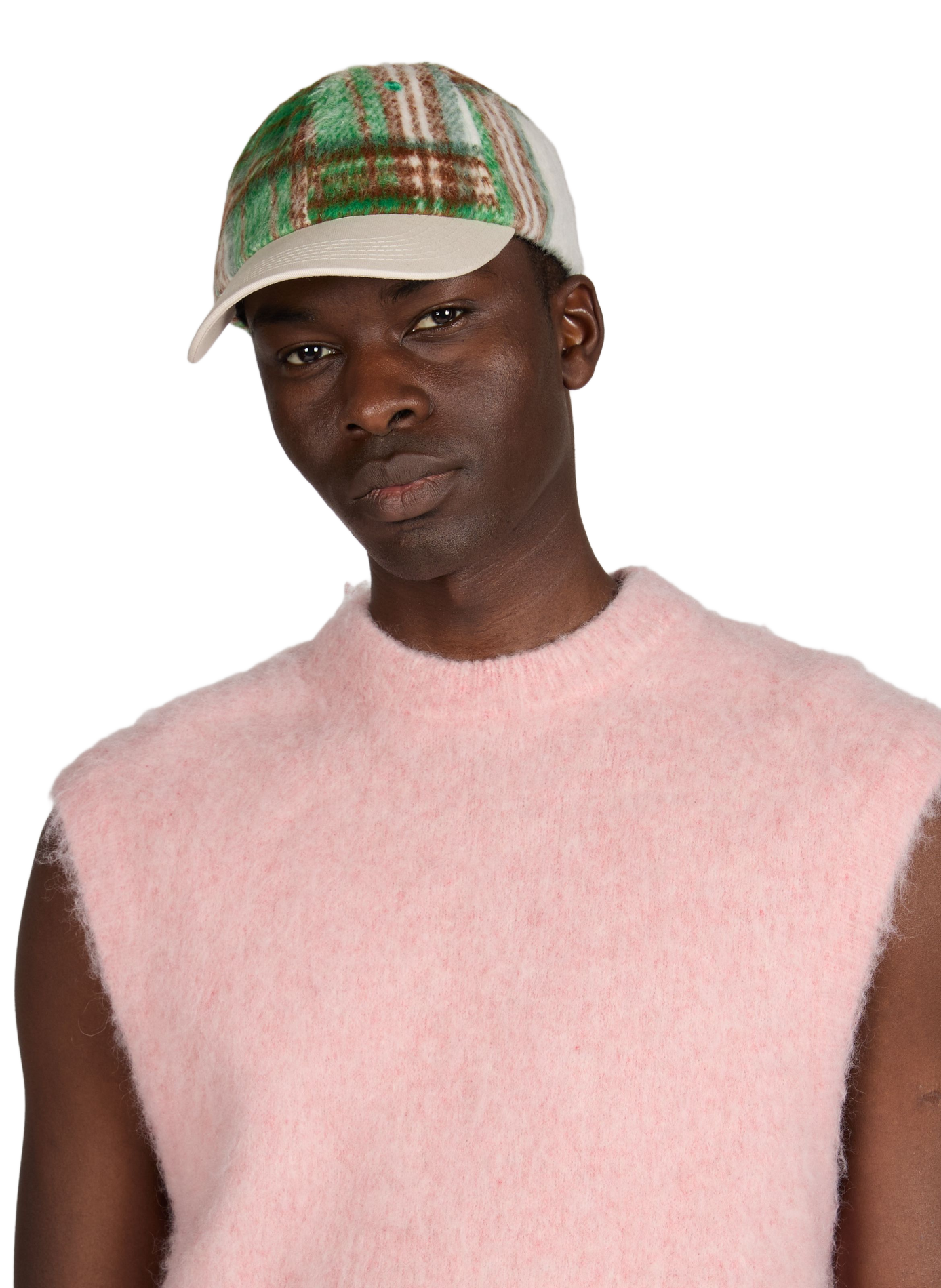 Casquette Mohair imprimé Tartan en coton mélangé JACKER. Beige