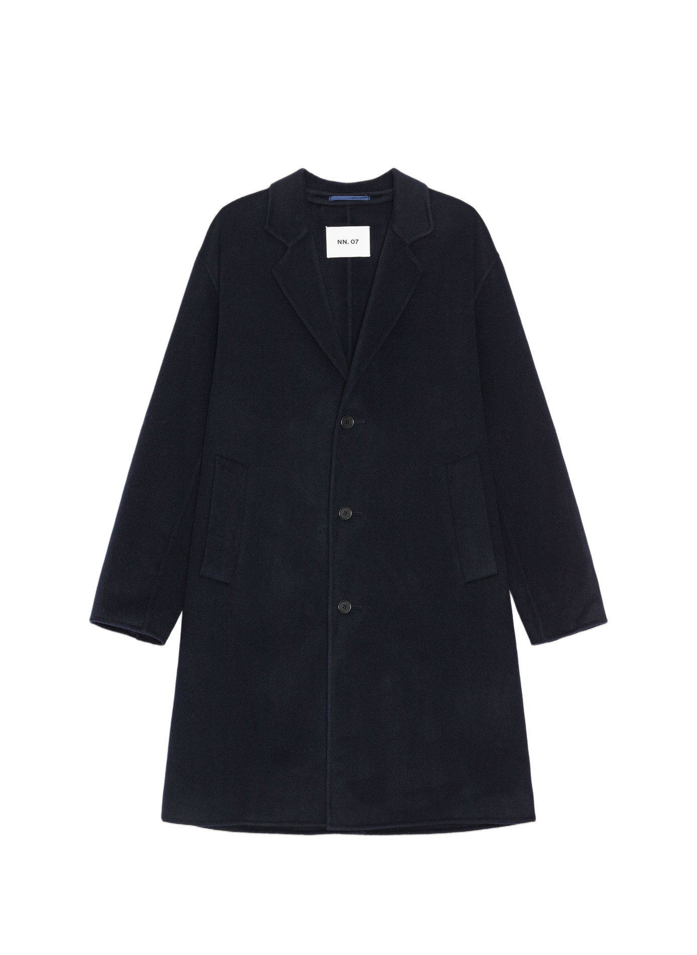 Lange, ruime jas van wolmix NN.07 Blauw