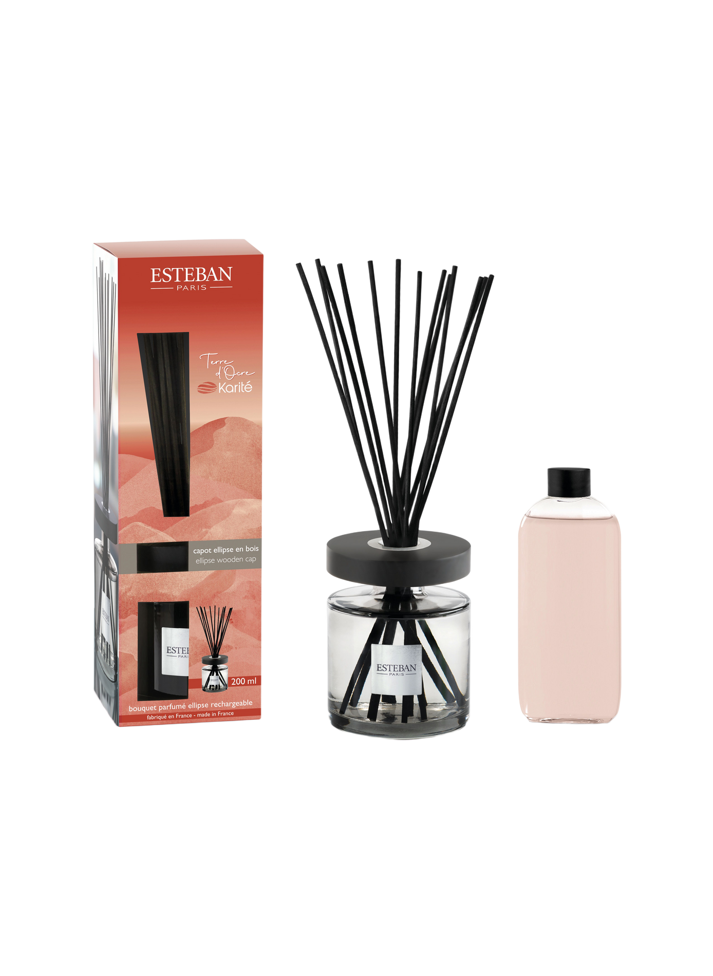 Geurende navulbare Ellipse Boeket Terre d'Ocre Karité 200 ml ESTEBAN Roze