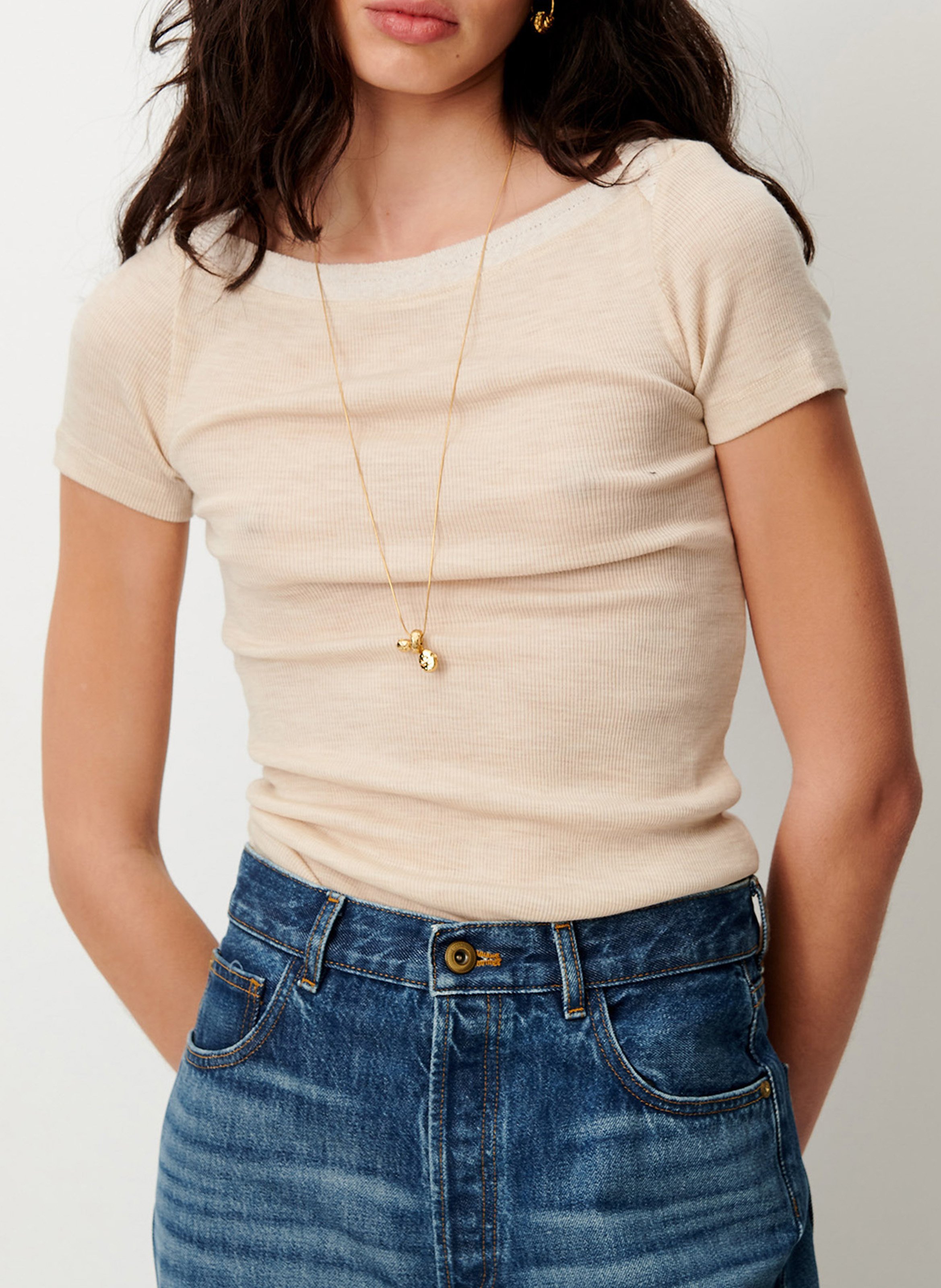 Top droit col rond en maille romuald SESSUN Beige