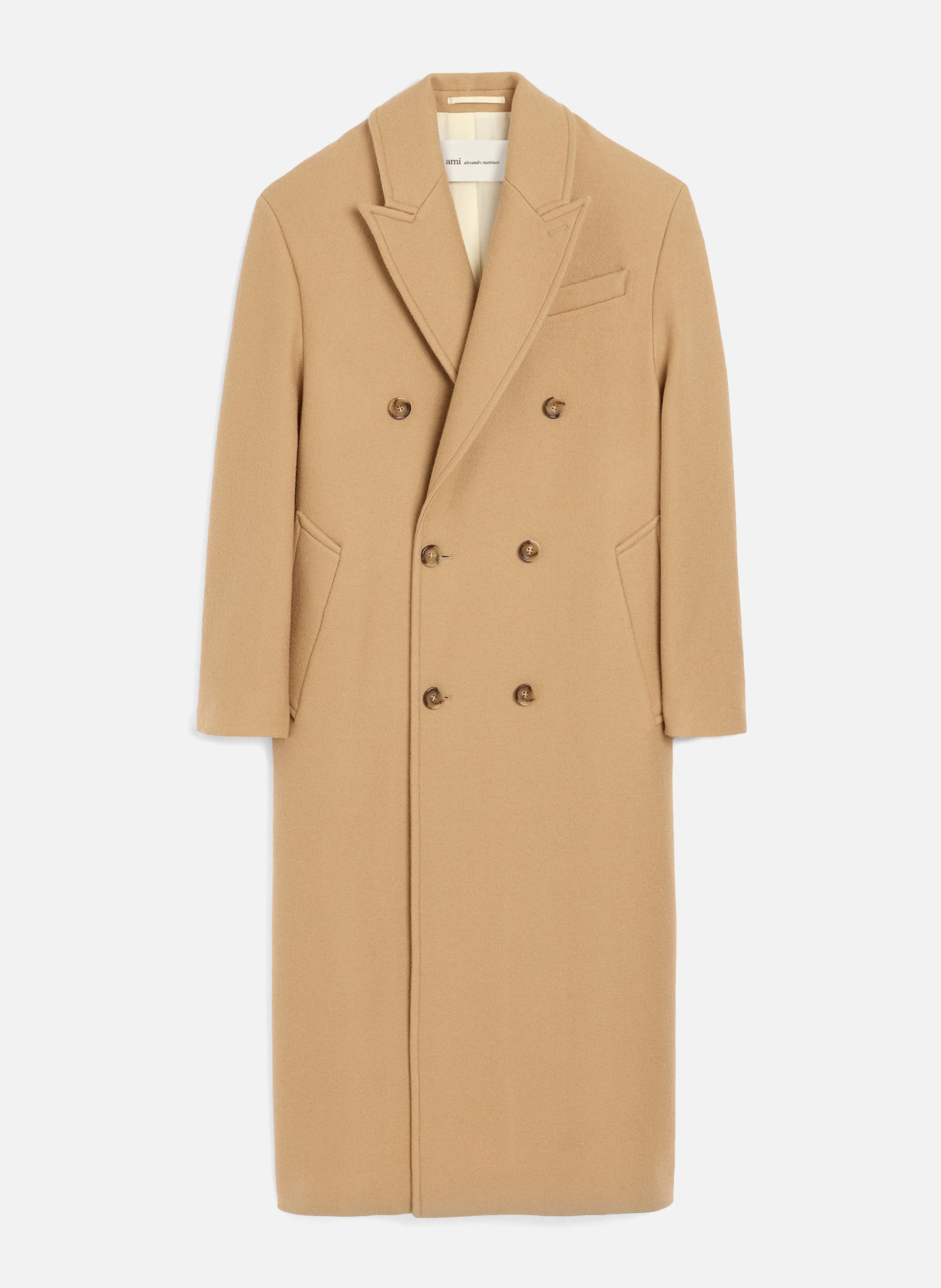 Manteau long double boutonnage en laine AMI PARIS Beige