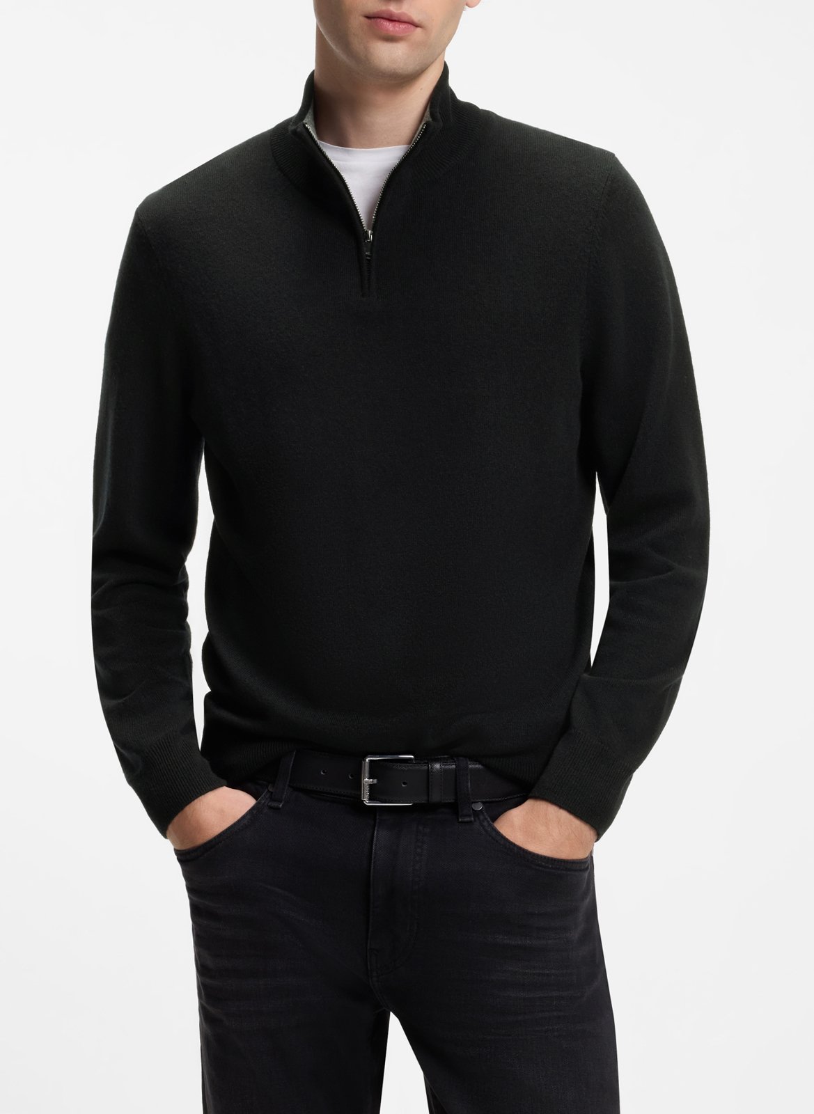 Pull col montant en laine mélangée BOSS Noir