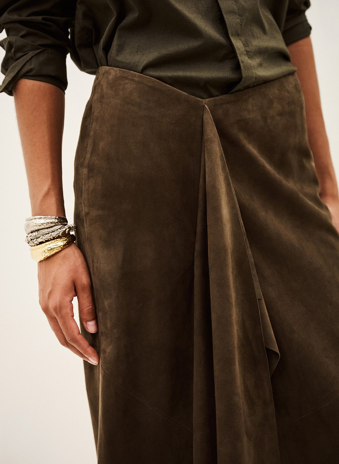 Jupe midi asymétrique en cuir naya BA&SH Marron