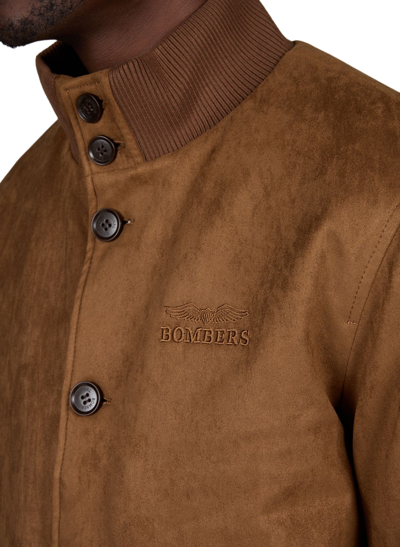 Blouson col montant uni en suède BOMBERS ORIGINAL Marron