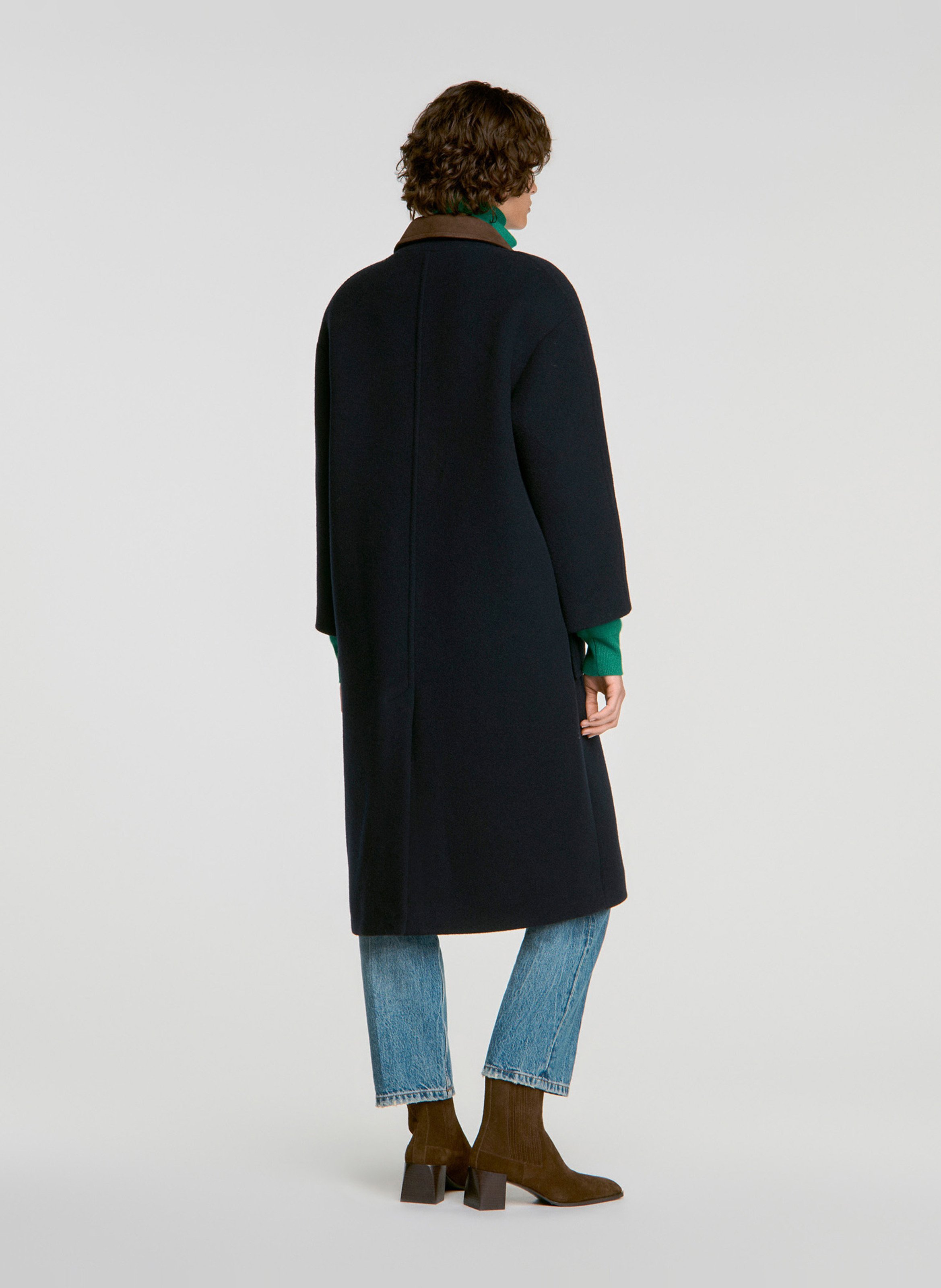 Manteau long brandebourg en laine mélangée SANDRO Bleu