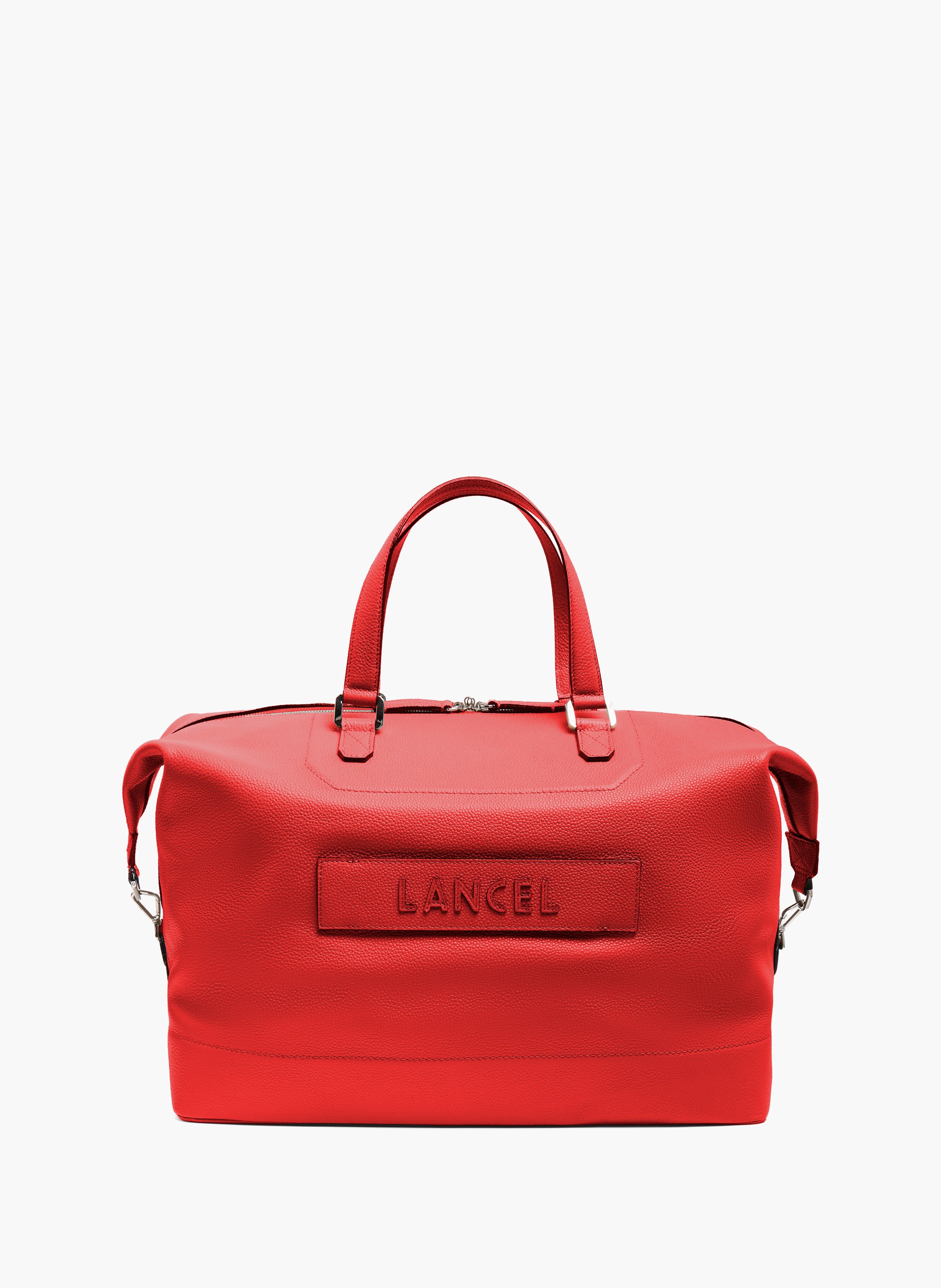 Weekendtas Ninon 45 van Lancel, rood vaarsleer, middelgrote reistas. LANCEL Rood