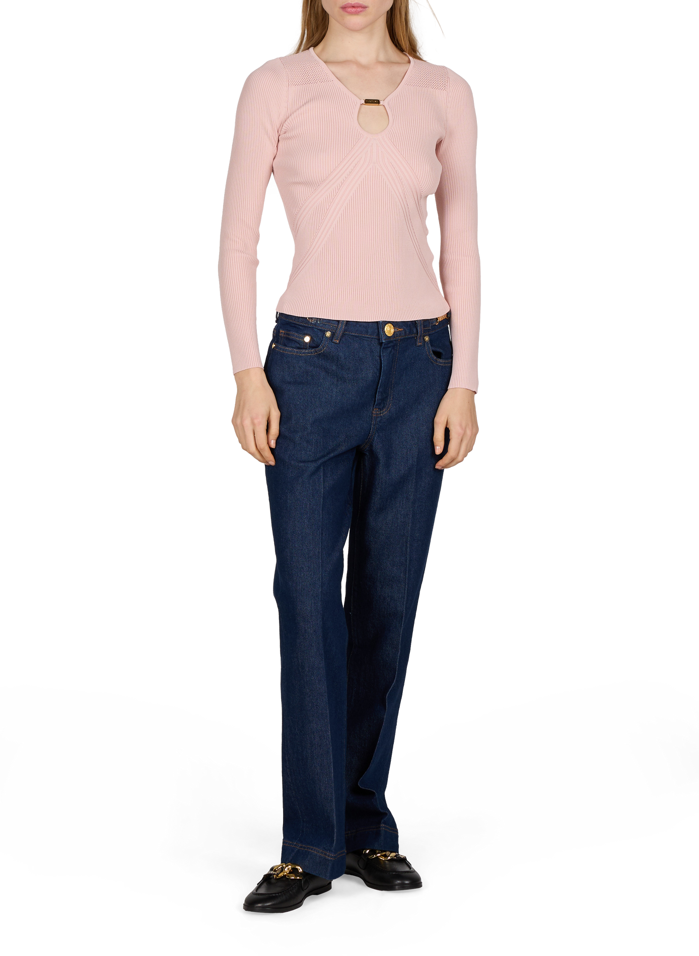 Jamila plain fitted V-neck top | Pink GUESS Women