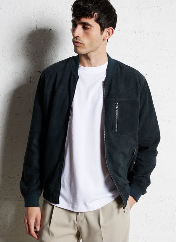 Veste en cuir velours Bleu by IKKS IKKS Veste en cuir velours Bleu