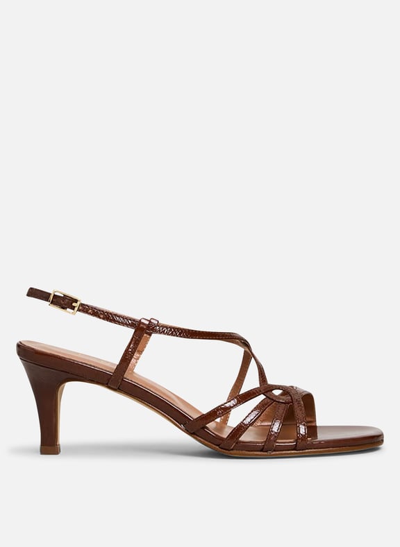 Sandales à talon en cuir distraite Marron by JONAK JONAK Sandales à talon en cuir distraite Marron