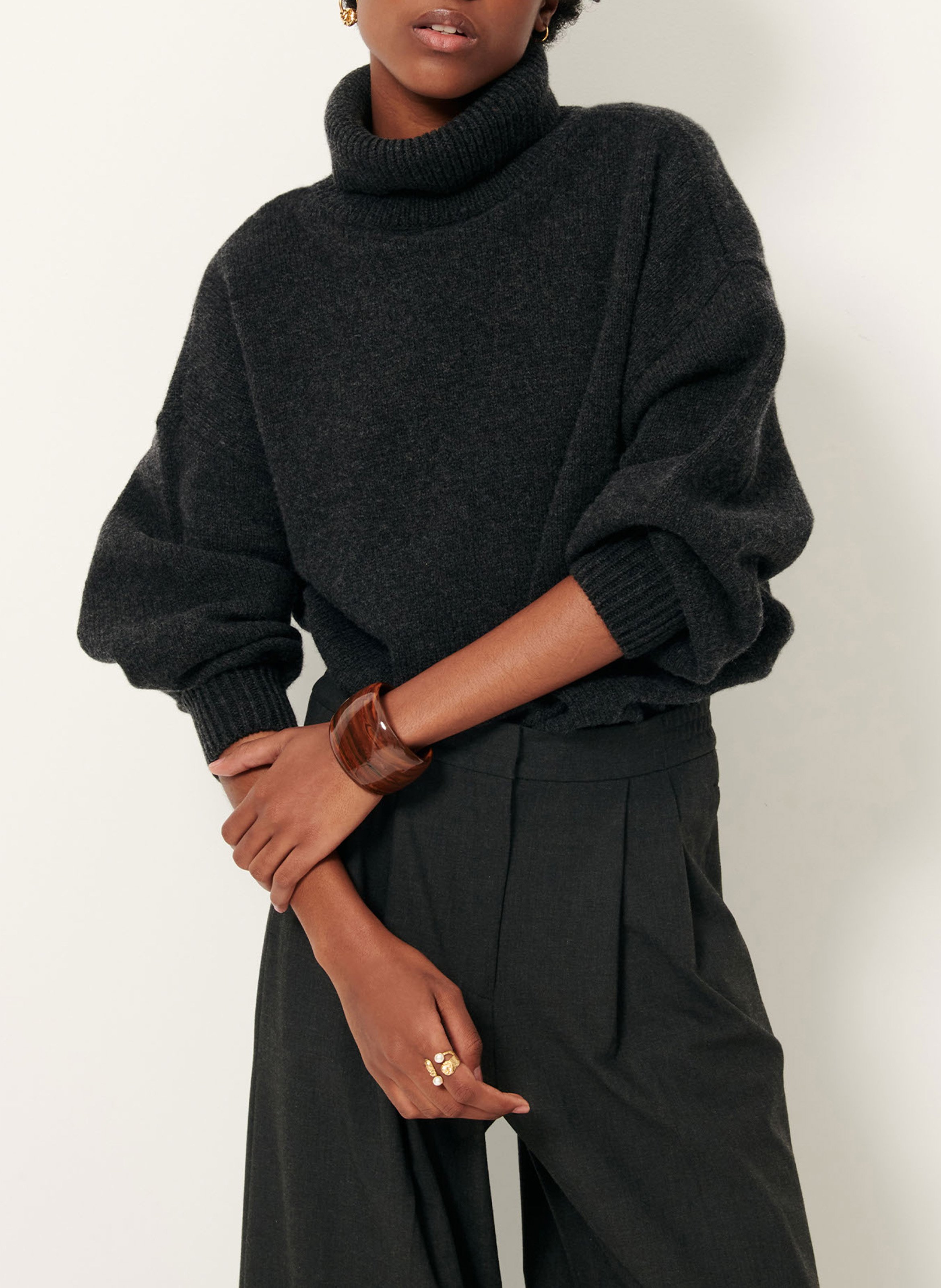 Pull oversize col roulé en laine et cachemire niko SESSUN Gris