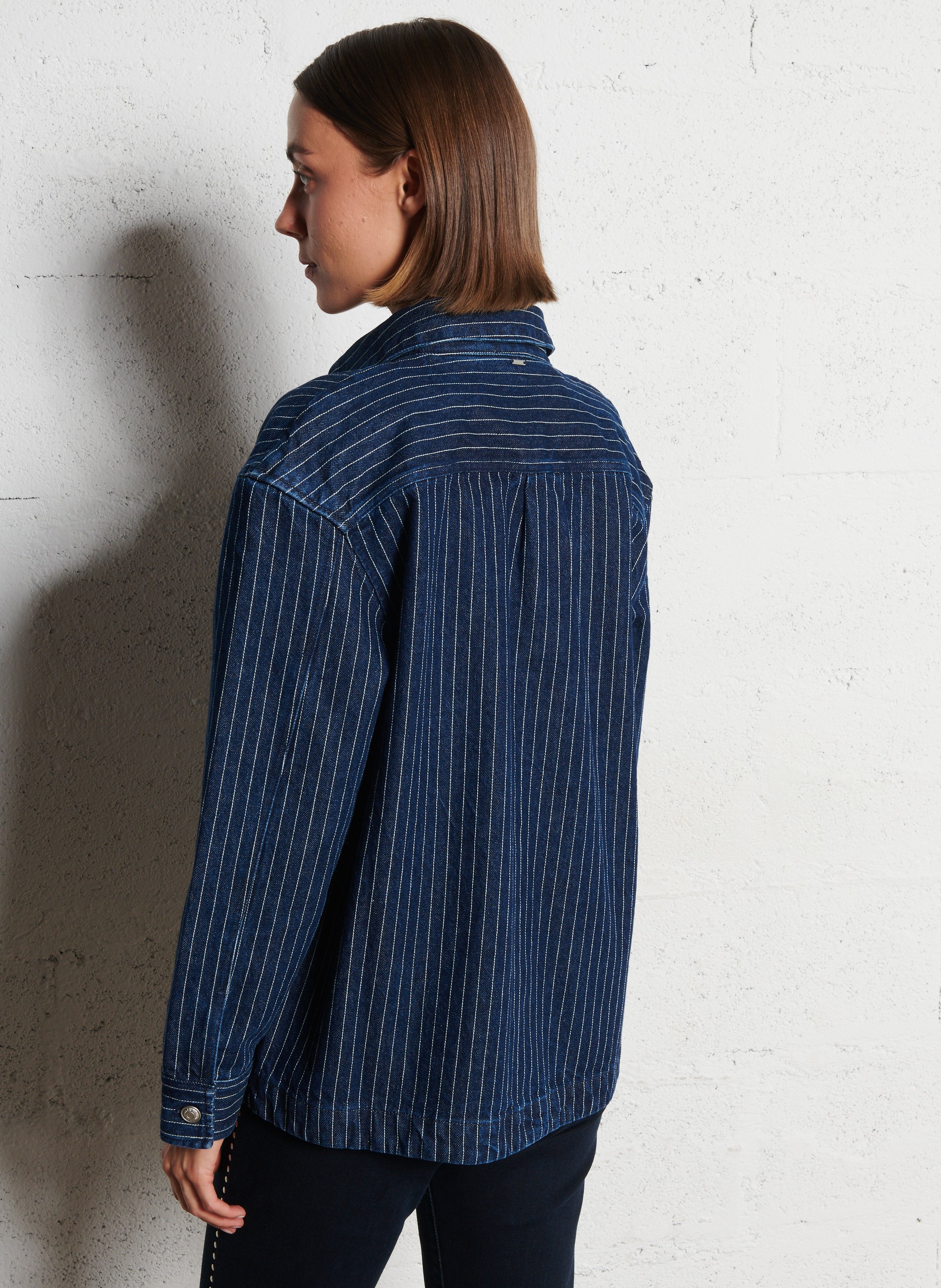 Chemise droite en coton rayé IKKS Blanc