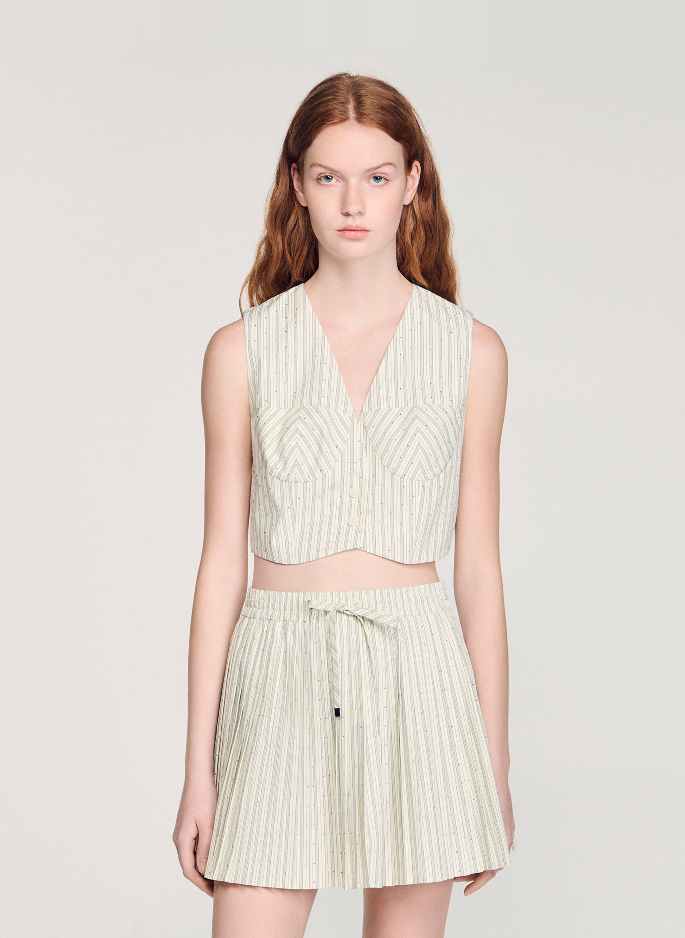 Top col v à rayures SANDRO Beige