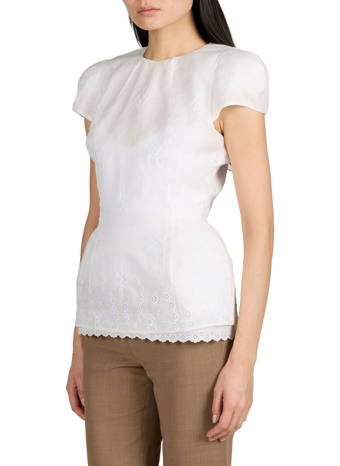 Blouse dentelle rembourrée en coton et lin mélangés MAGDA BUTRYM Blanc