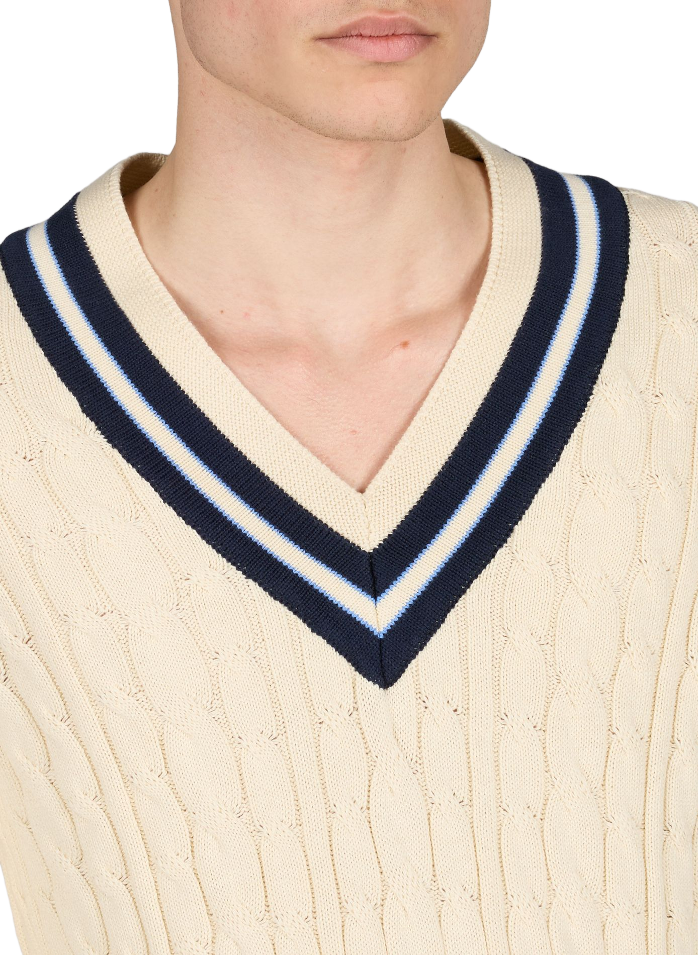 Pull col V en maille tressée HACKETT Blanc