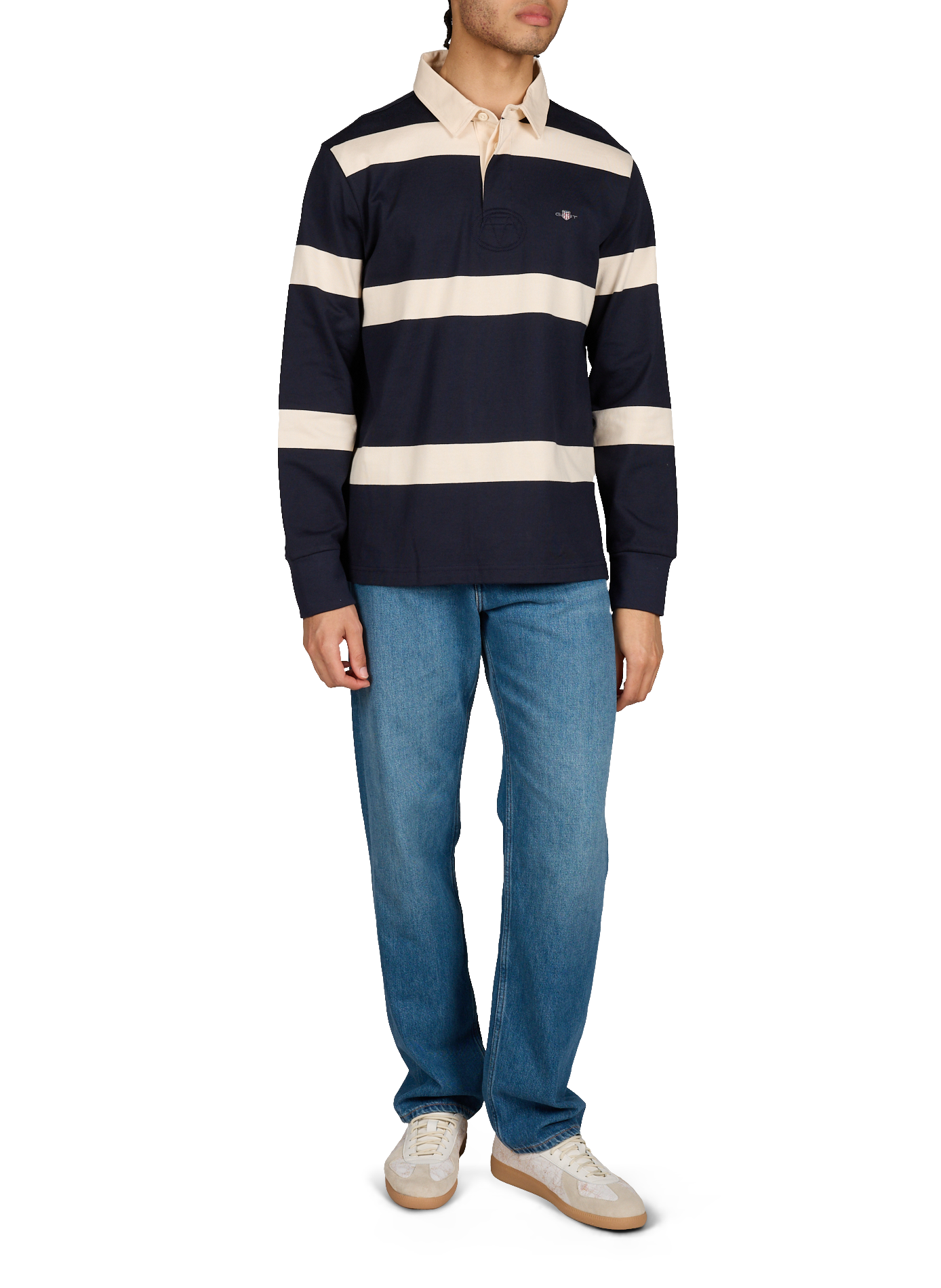Long-sleeved polo with wide stripes GANT Blue