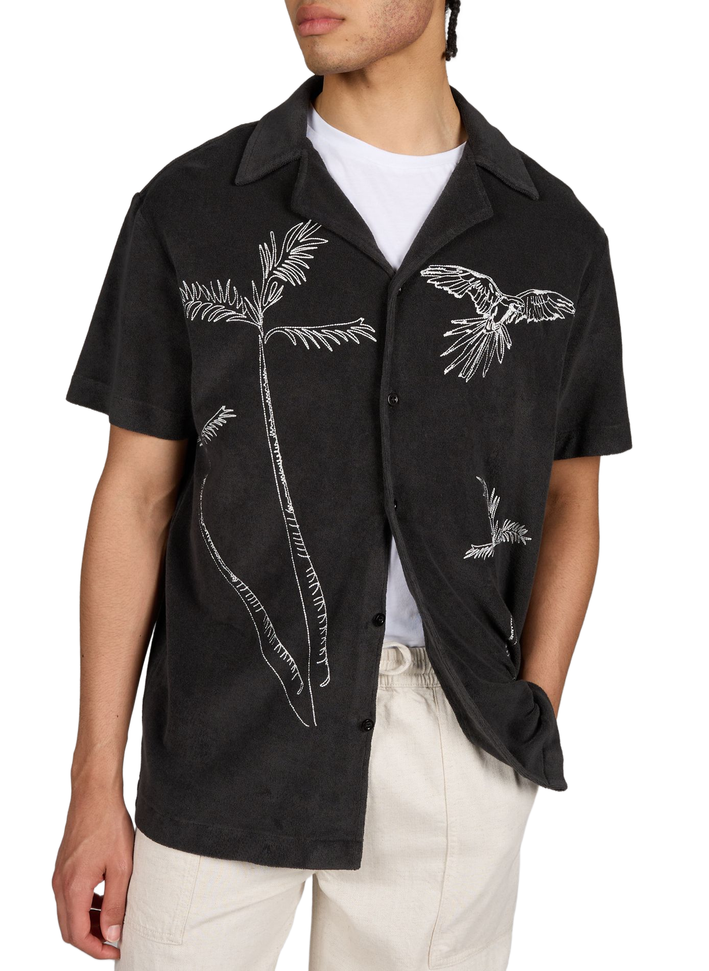 Germain Palm Tree blended cotton sponge shirt MAISON LABICHE Black