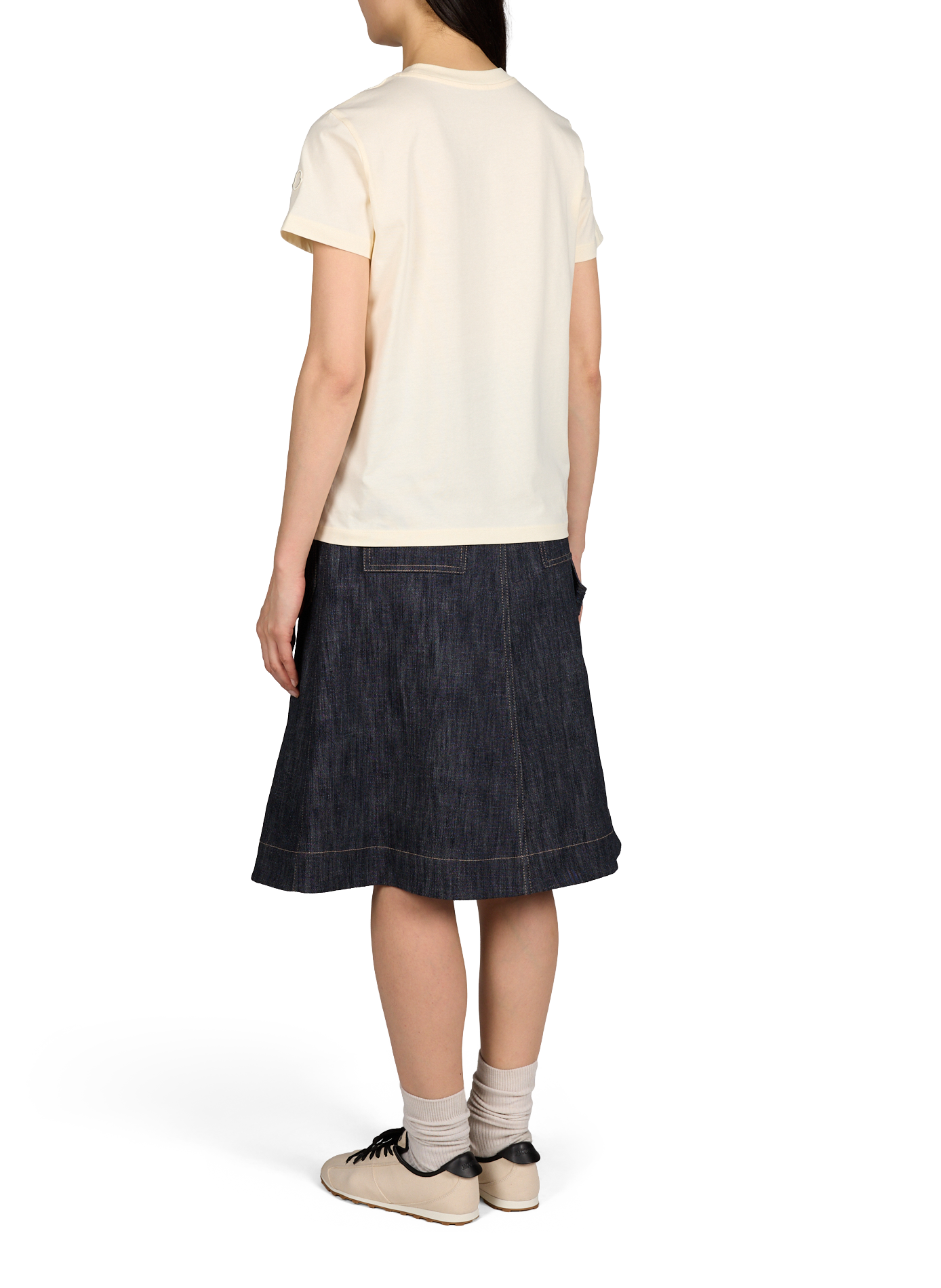 T-shirt uni à col rond en coton MONCLER Blanc