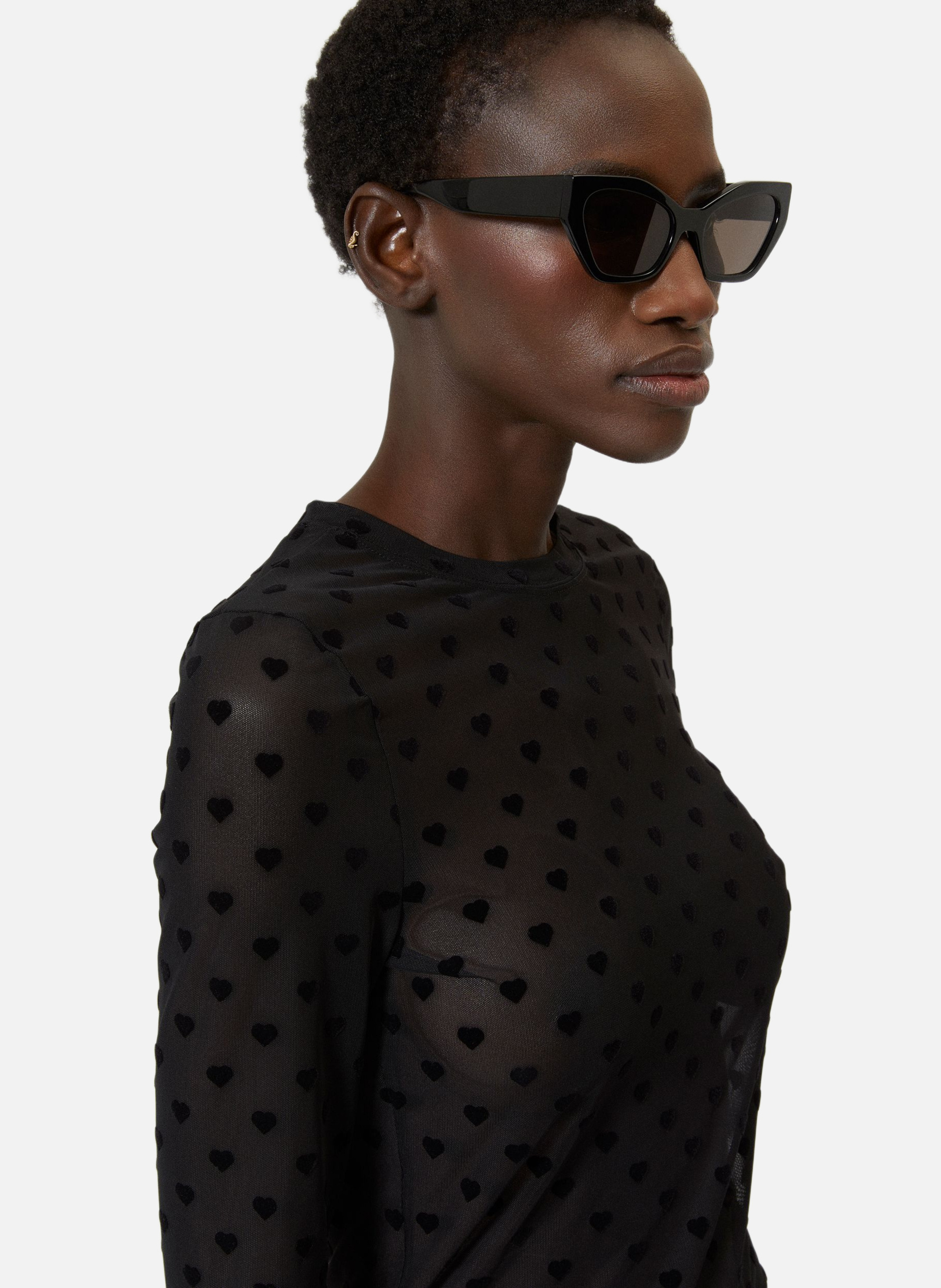 T-shirt manches longues en mesh floqué cœurs THE KOOPLES Noir