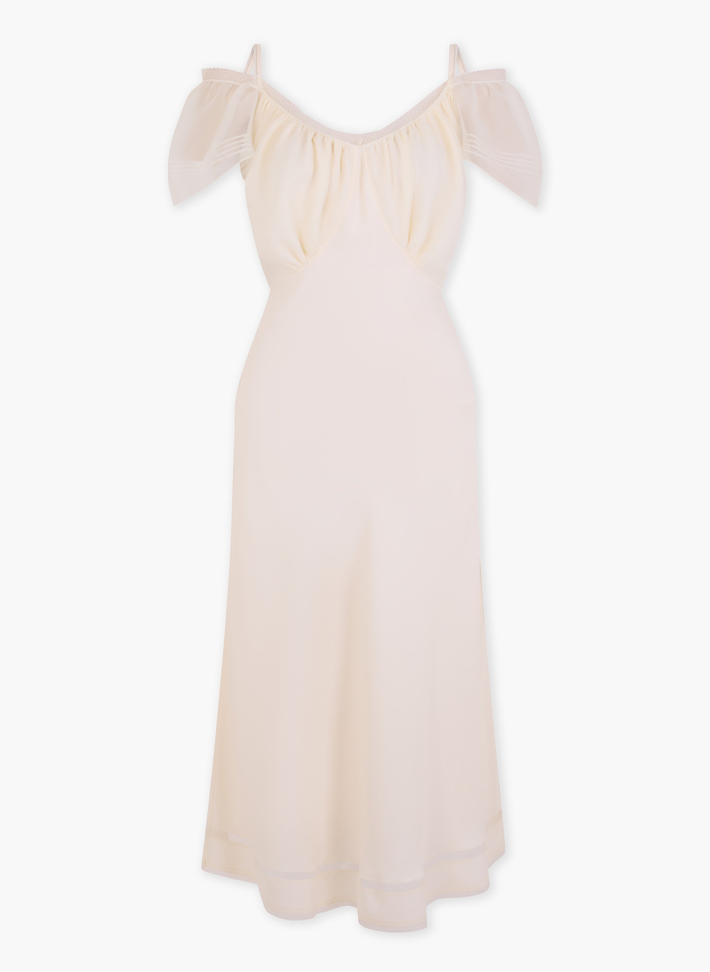 Robe midi en crêpe de viscose avec bretelles et manches courtes découpées RABANNE Blanc