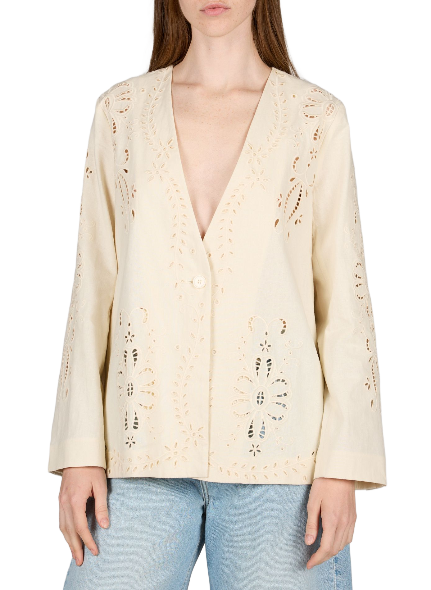 Lightweight linen and cotton openwork jacket BERENICE Beige