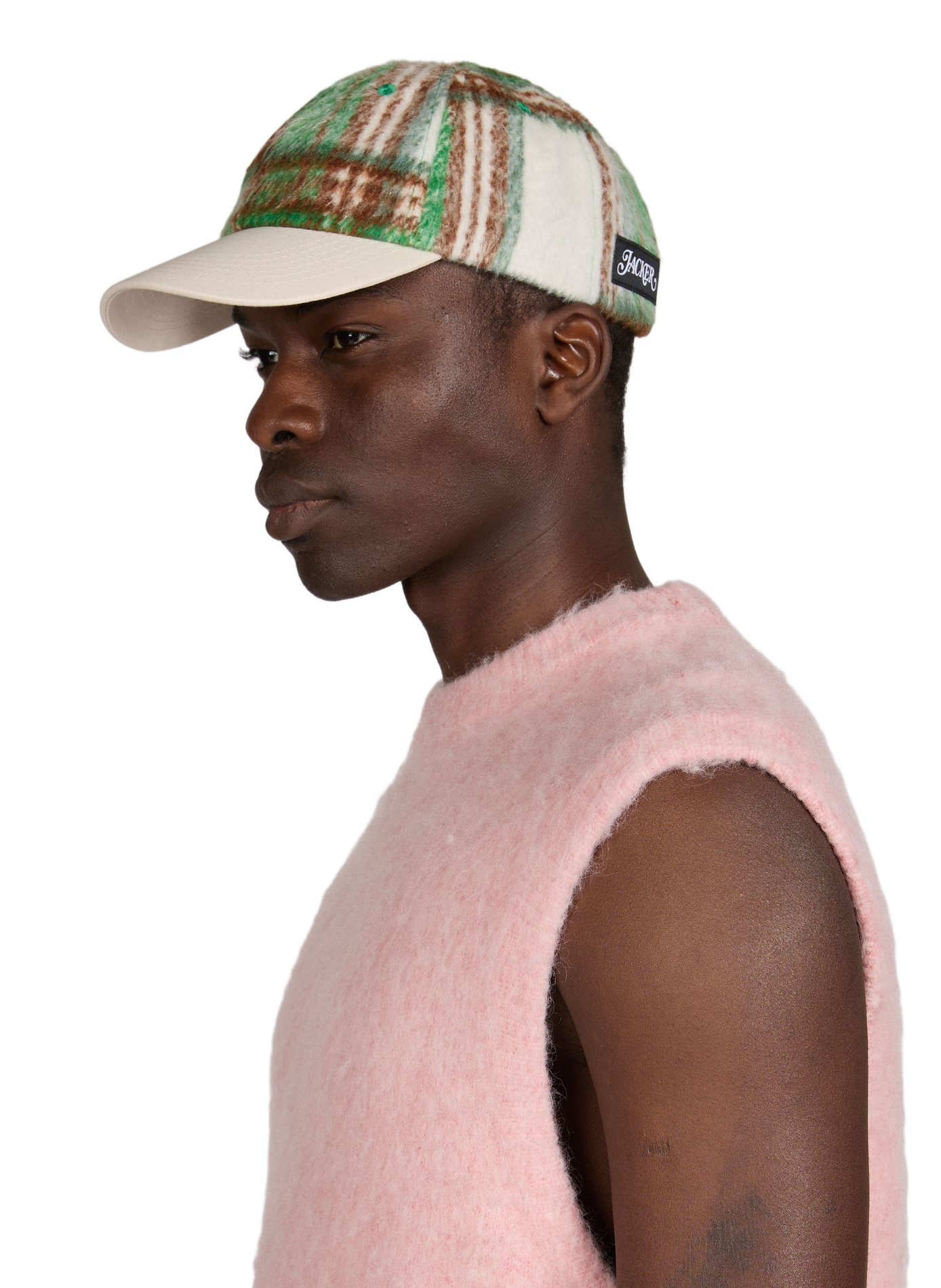 Casquette Mohair imprimé Tartan en coton mélangé JACKER. Beige
